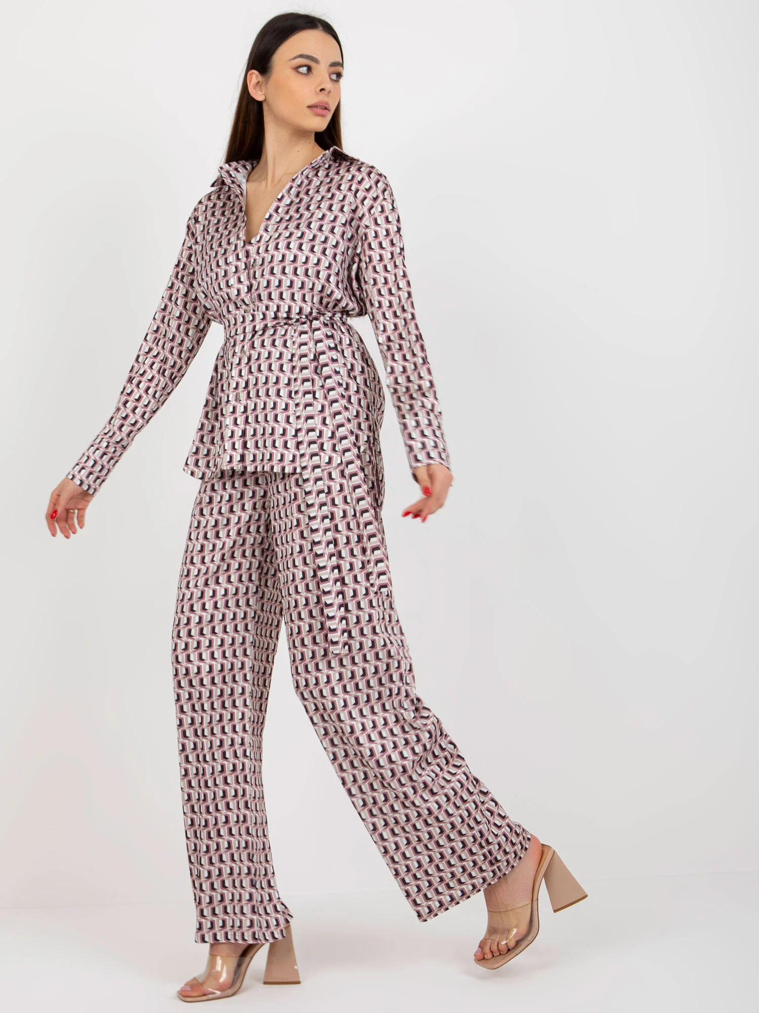 Compleu Dama Maneca lunga, Elegant, LAKERTA, Bej Eleganta Office - imagine 3