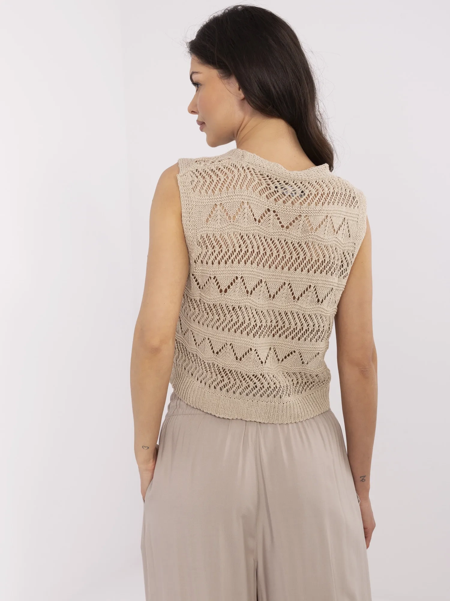 Pulover Dama Mini, Decolteu in V, Sublevel, Bej Casual - imagine 4