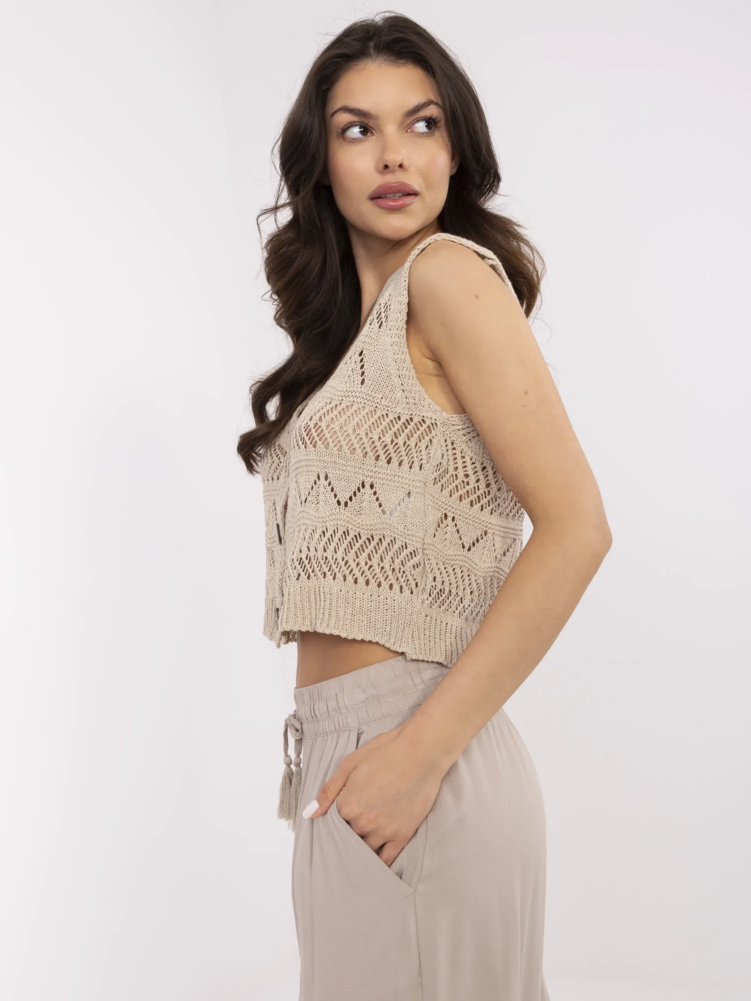 Pulover Dama Mini, Decolteu in V, Sublevel, Bej Casual - imagine 3