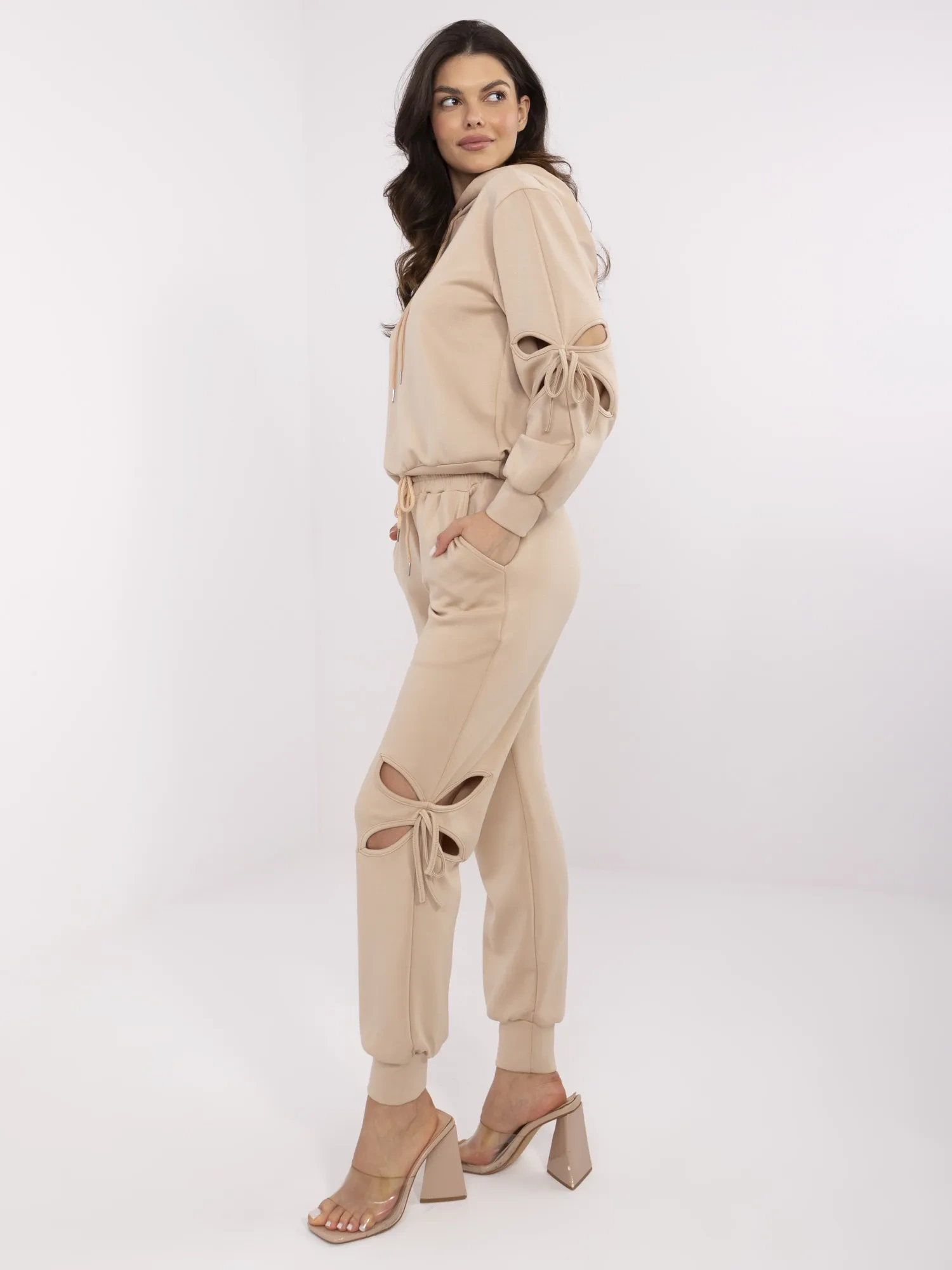 Compleu Dama Maneca lunga, Mansete elastice, Vinceotto, Bej Casual - imagine 5