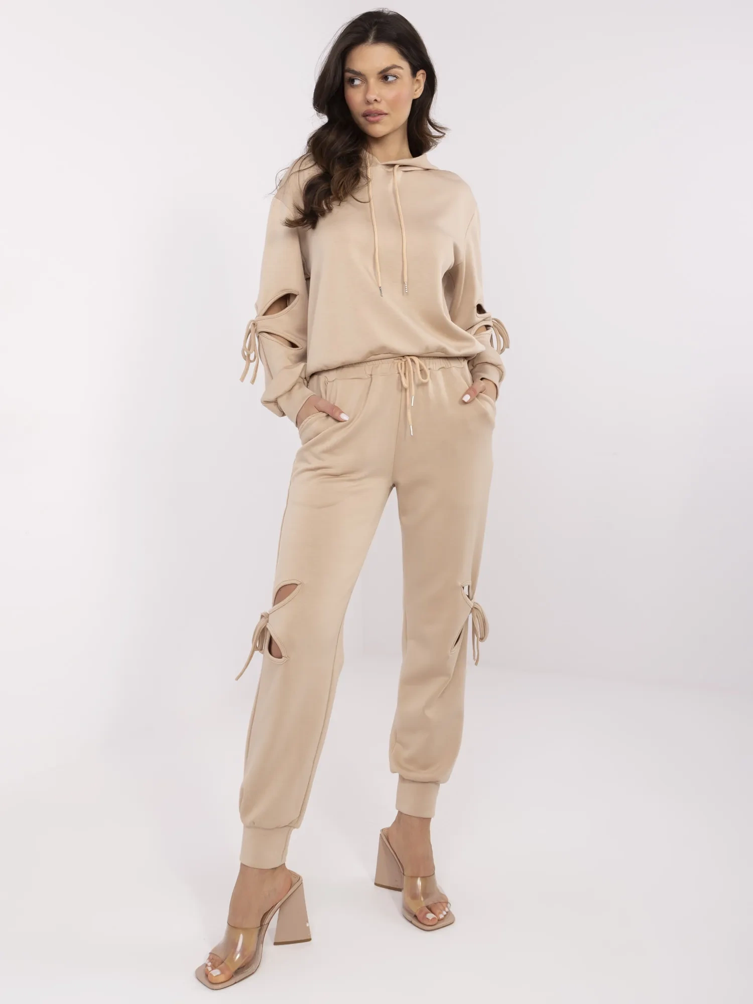 Compleu Dama Maneca lunga, Mansete elastice, Vinceotto, Bej Casual - imagine 3