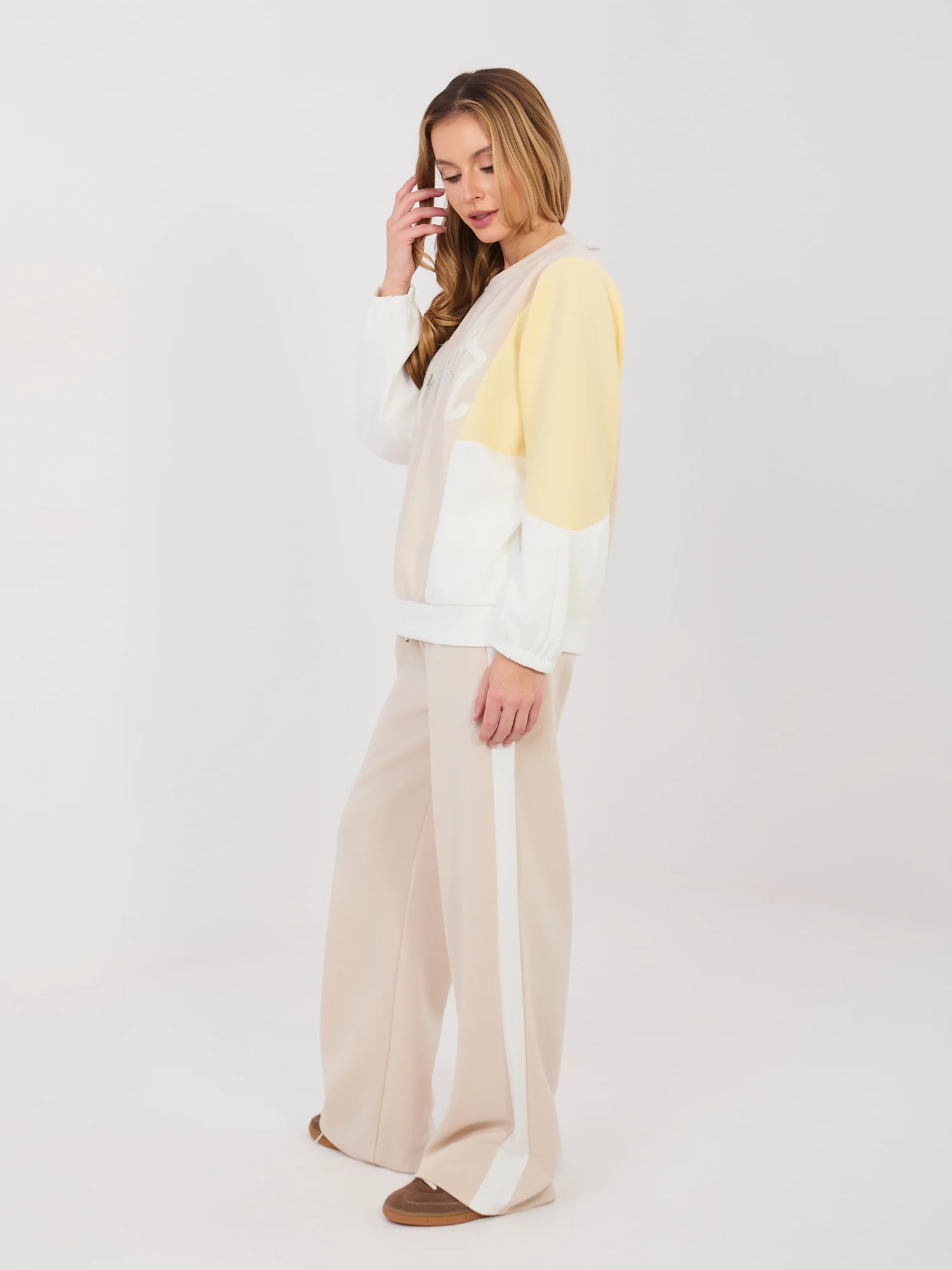 Compleu Dama Maneca lunga, Paiete, RUE PARIS, Bej Casual - imagine 7