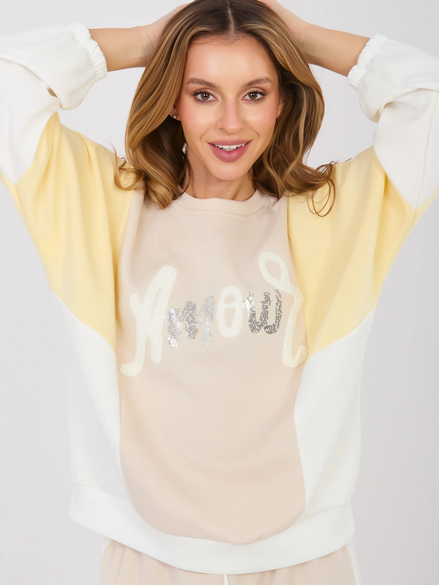 Compleu Dama Maneca lunga, Paiete, RUE PARIS, Bej Casual - imagine 4