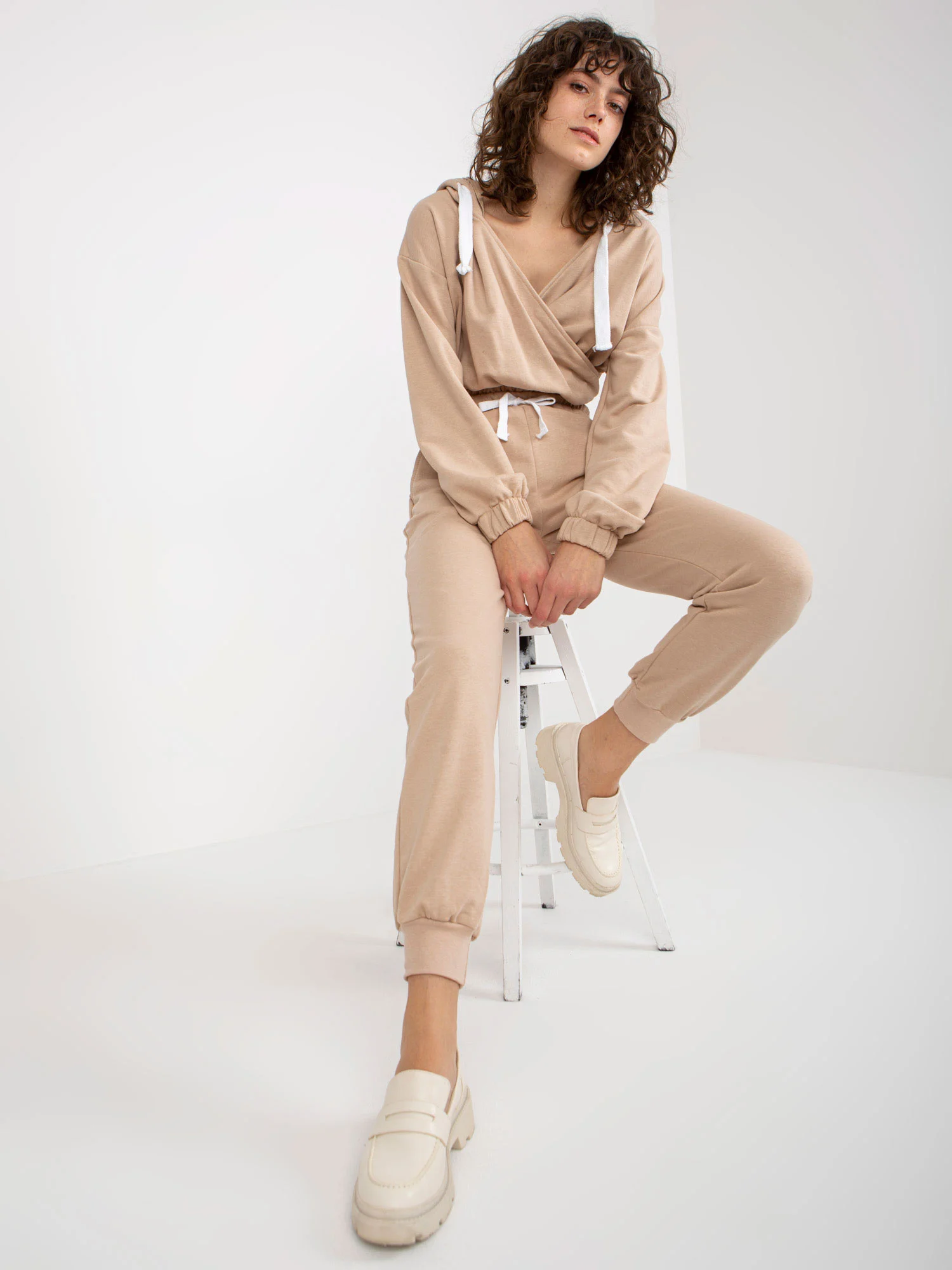 Compleu Dama Maneca lunga, Mansete elastice, ex moda, Bej Casual - imagine 3