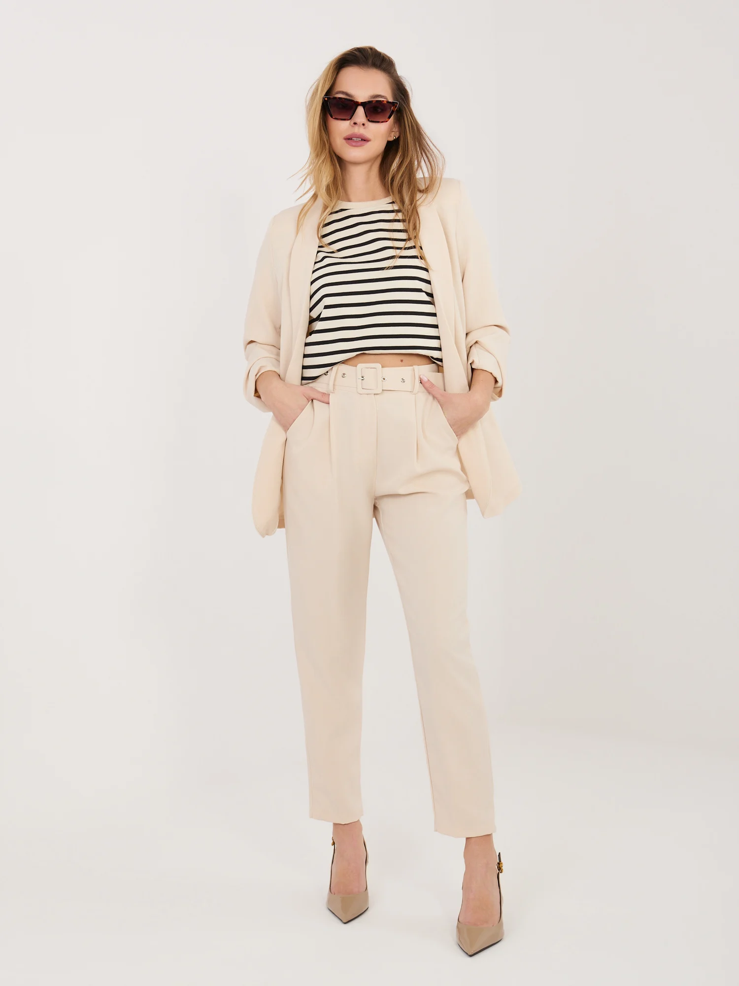 Compleu Dama Maneca lunga, Elegant, RUE PARIS, Bej de Petrecere - imagine 5