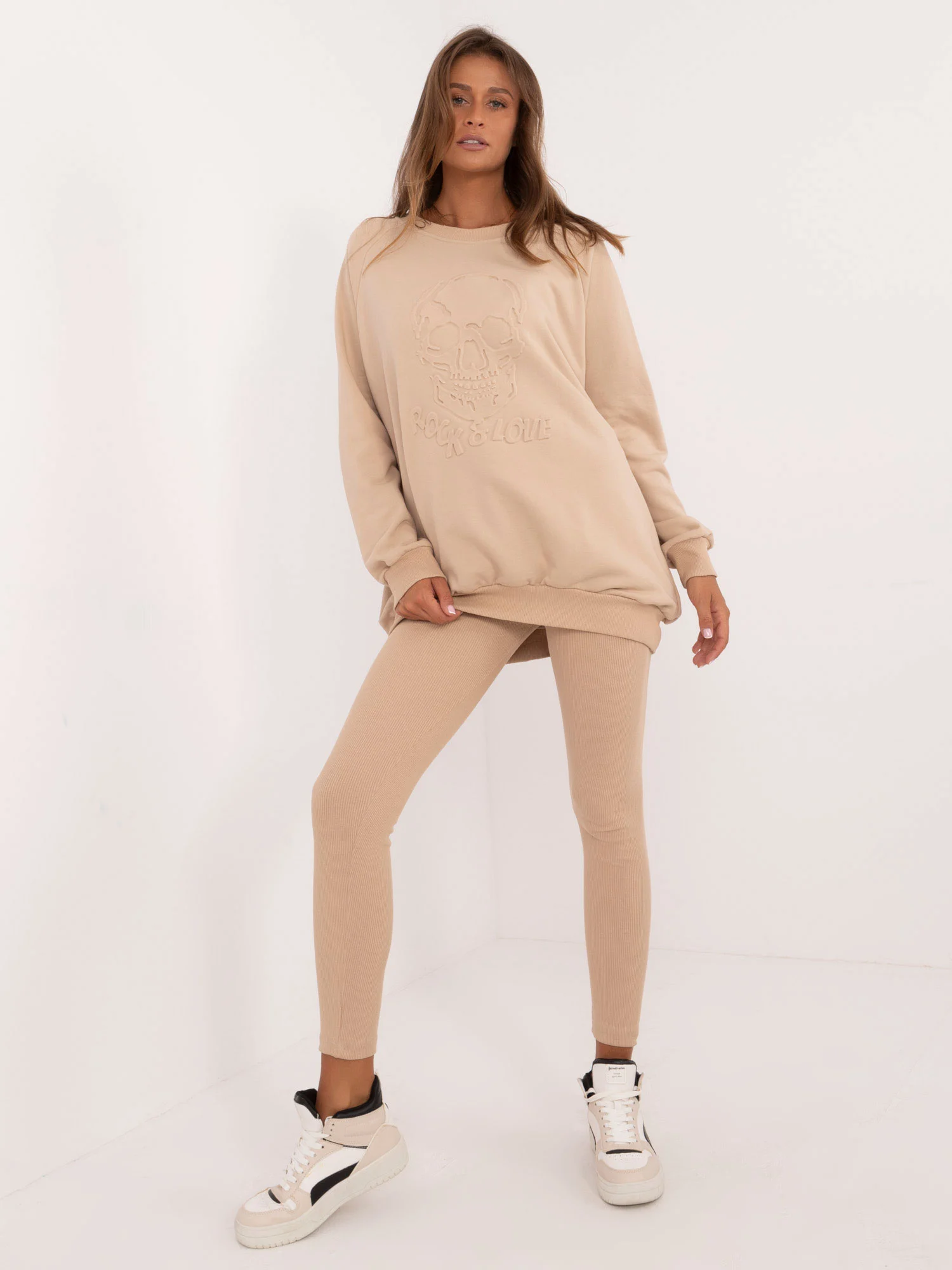 Compleu Dama Maneca lunga, Dungi, My Red Lips, Bej Casual - imagine 6