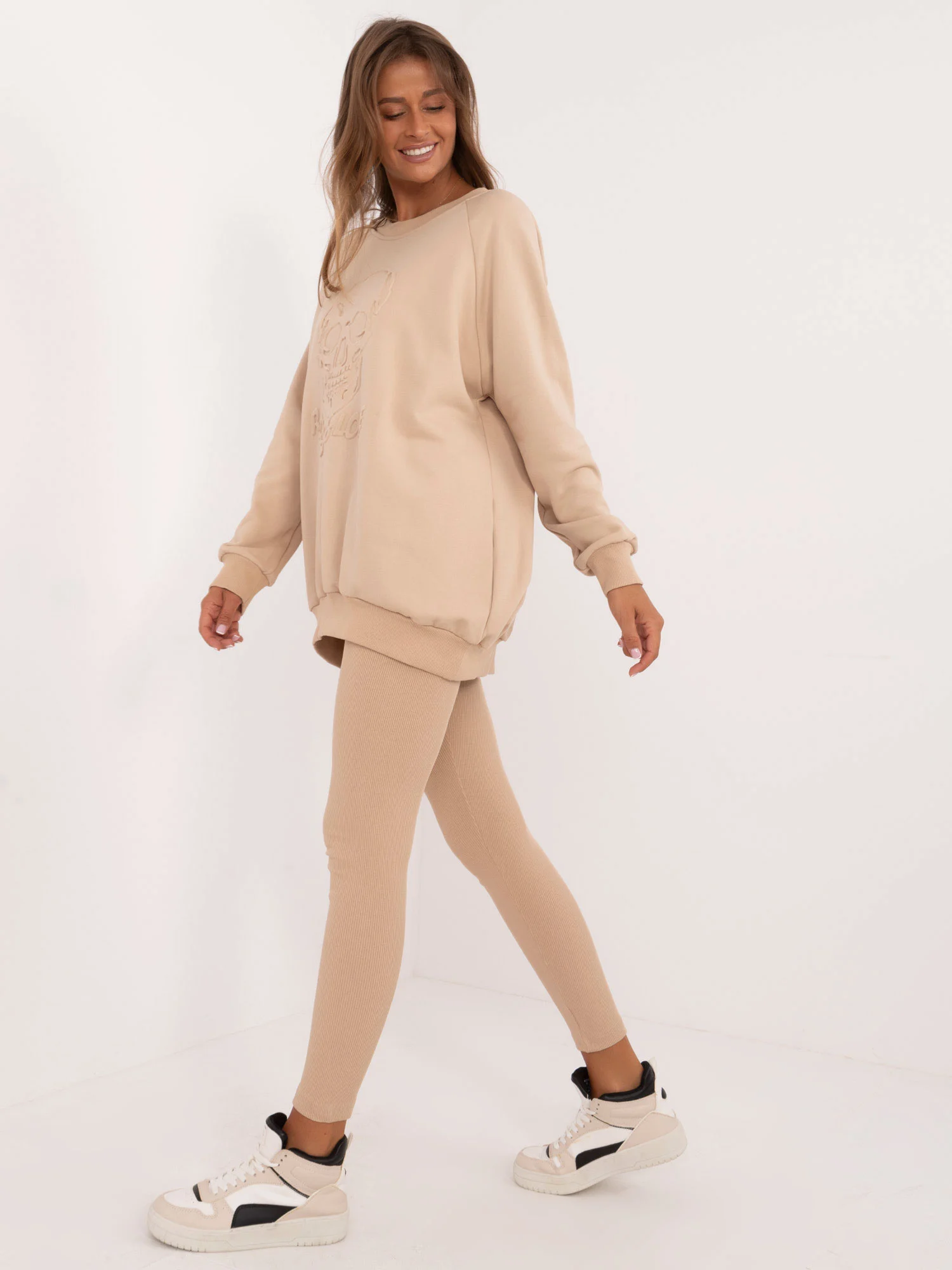 Compleu Dama Maneca lunga, Dungi, My Red Lips, Bej Casual - imagine 4