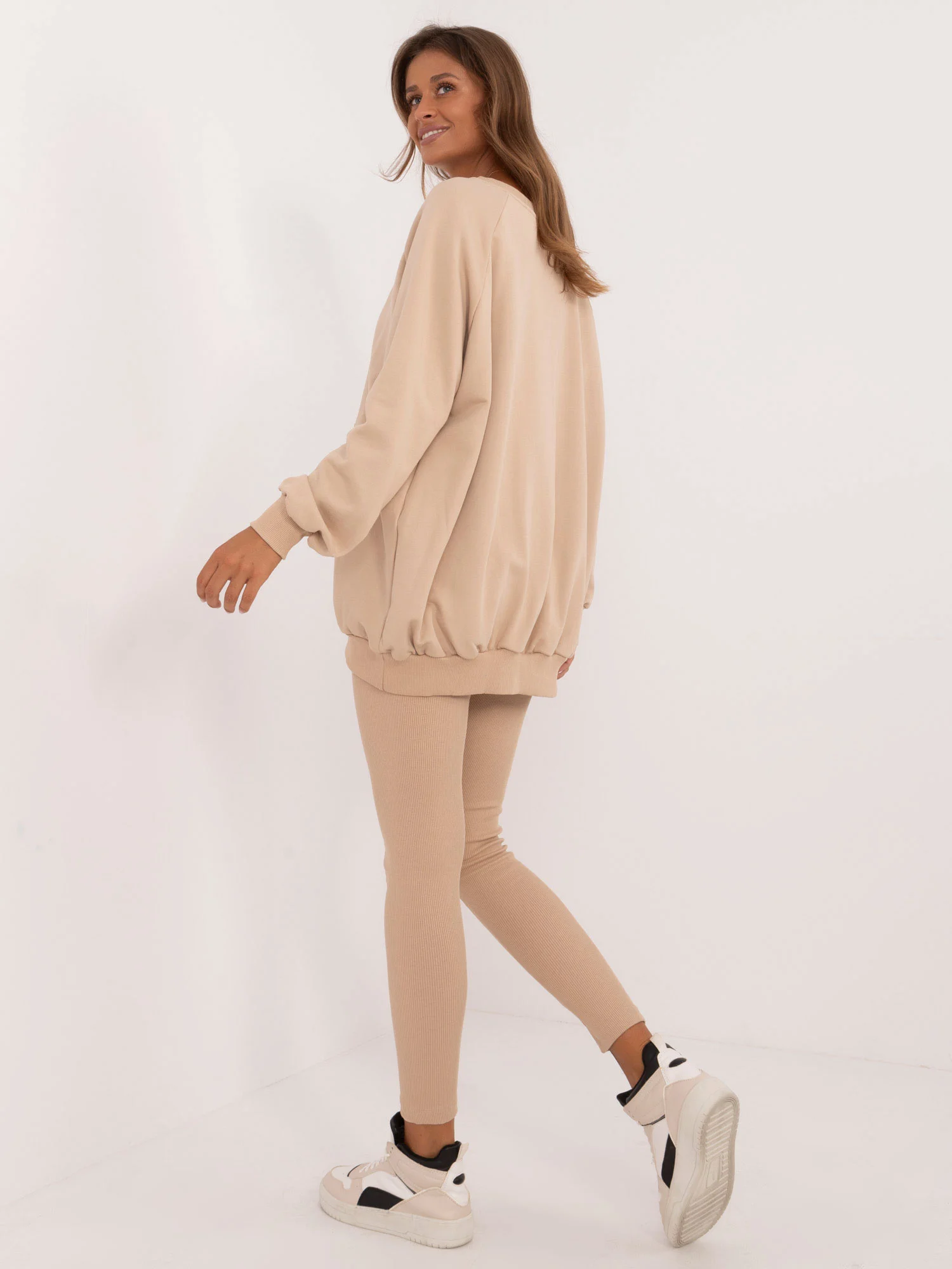Compleu Dama Maneca lunga, Dungi, My Red Lips, Bej Casual - imagine 5