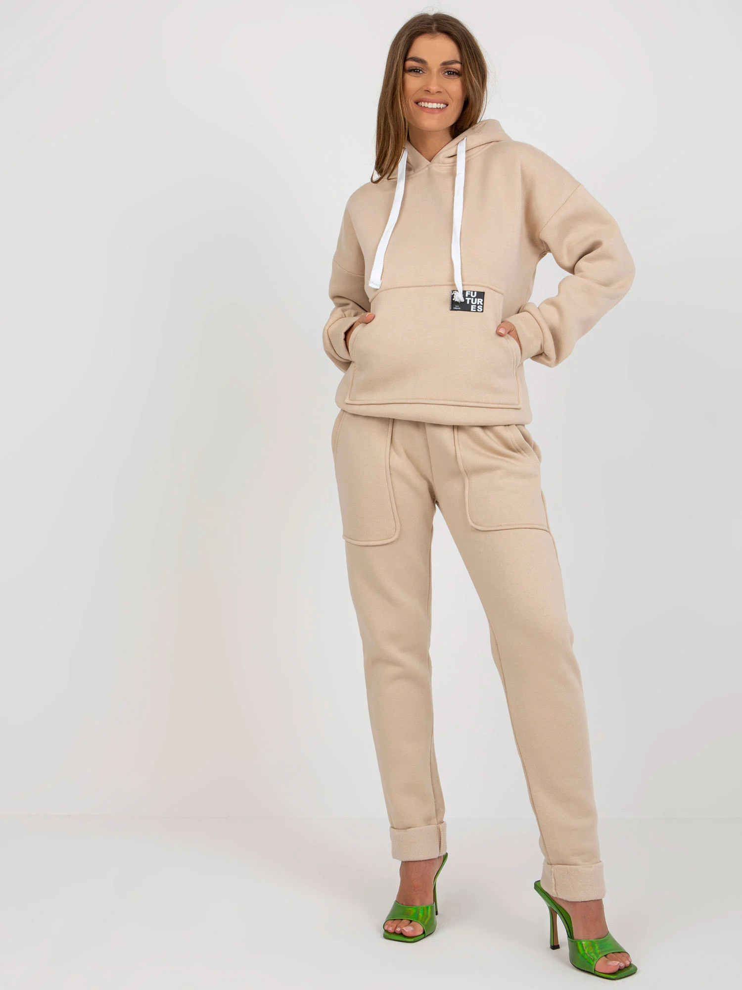 Compleu Dama Maneca lunga, Dreapta, ex moda, Bej Casual - Image 2