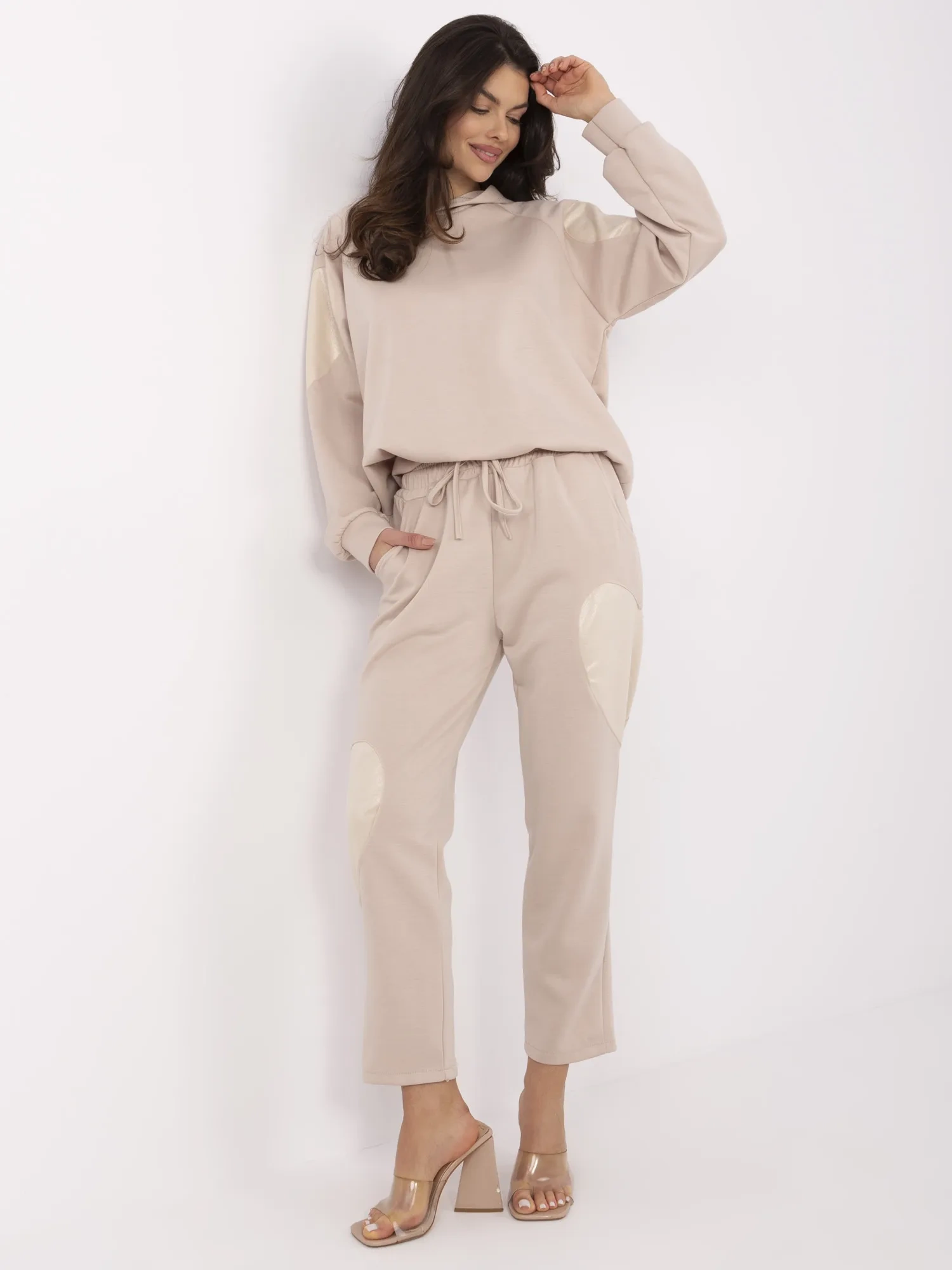 Compleu Dama Maneca lunga, Dreapta, ITALY MODA, Bej Casual - imagine 2