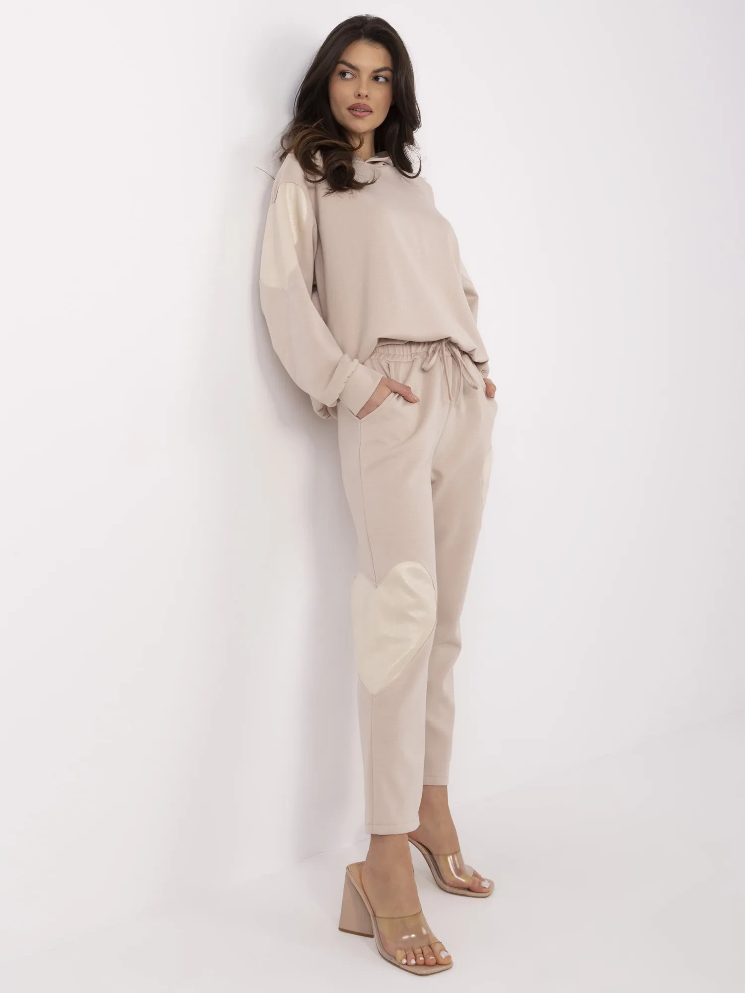 Compleu Dama Maneca lunga, Dreapta, ITALY MODA, Bej Casual - imagine 6