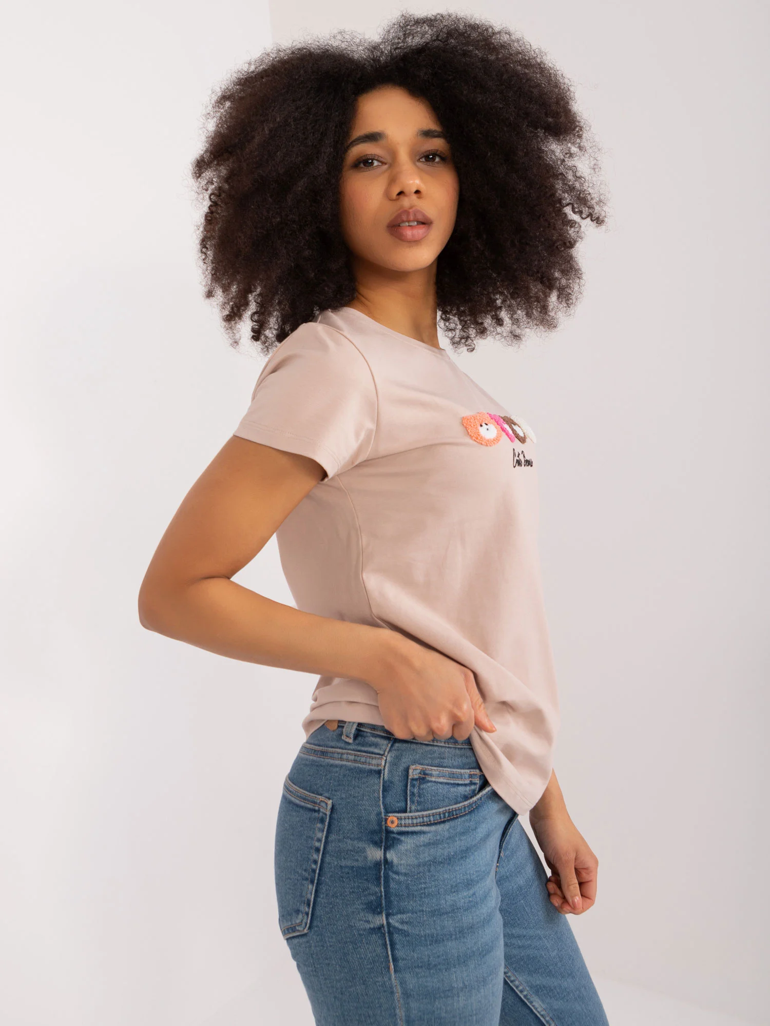 Bluza Dama Mini, Decolteu rotund, BASIC FEEL GOOD, Bej Casual - imagine 5