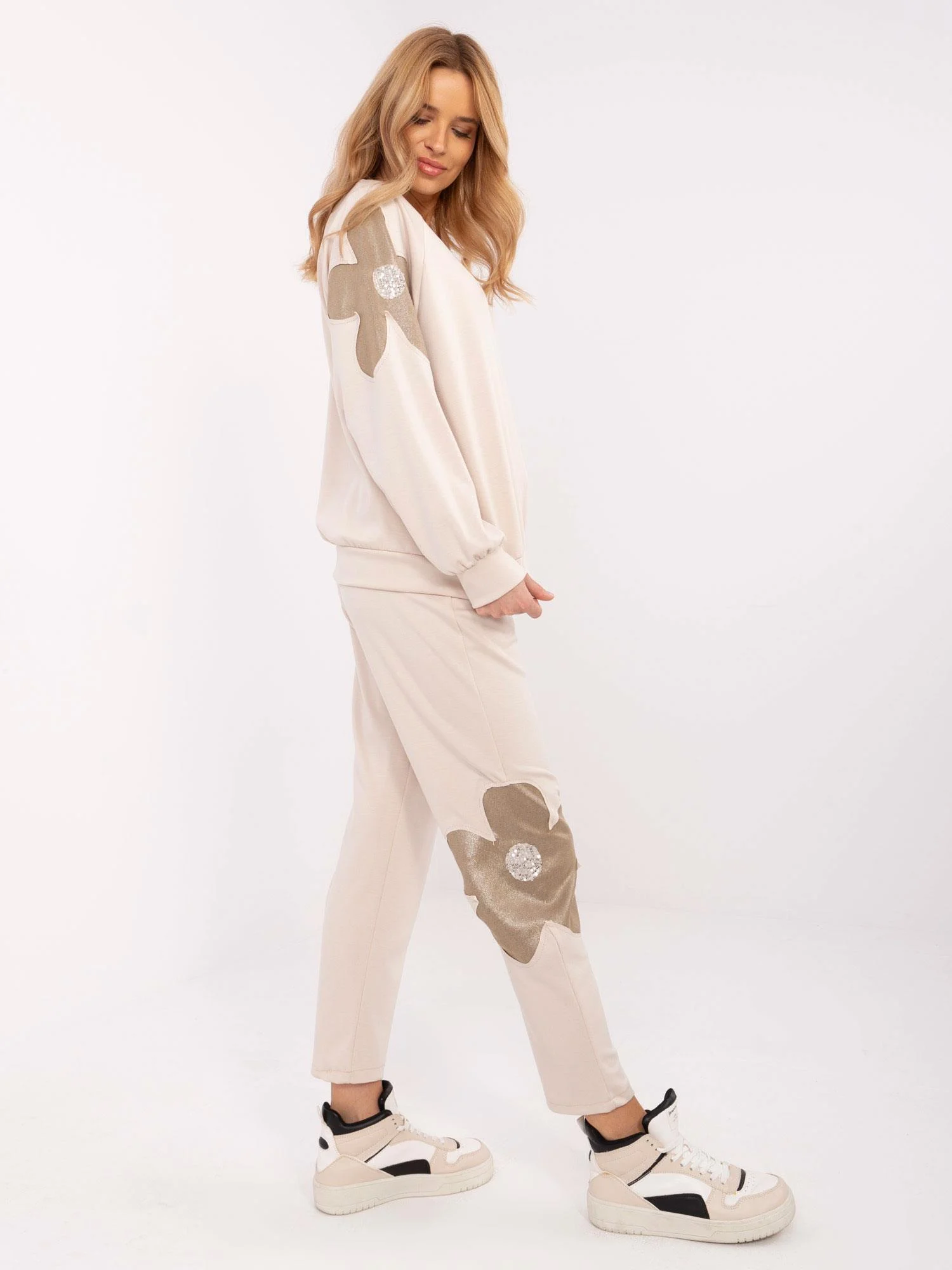 Compleu Dama Maneca lunga, Floral, ITALY MODA, Bej Casual - Image 3