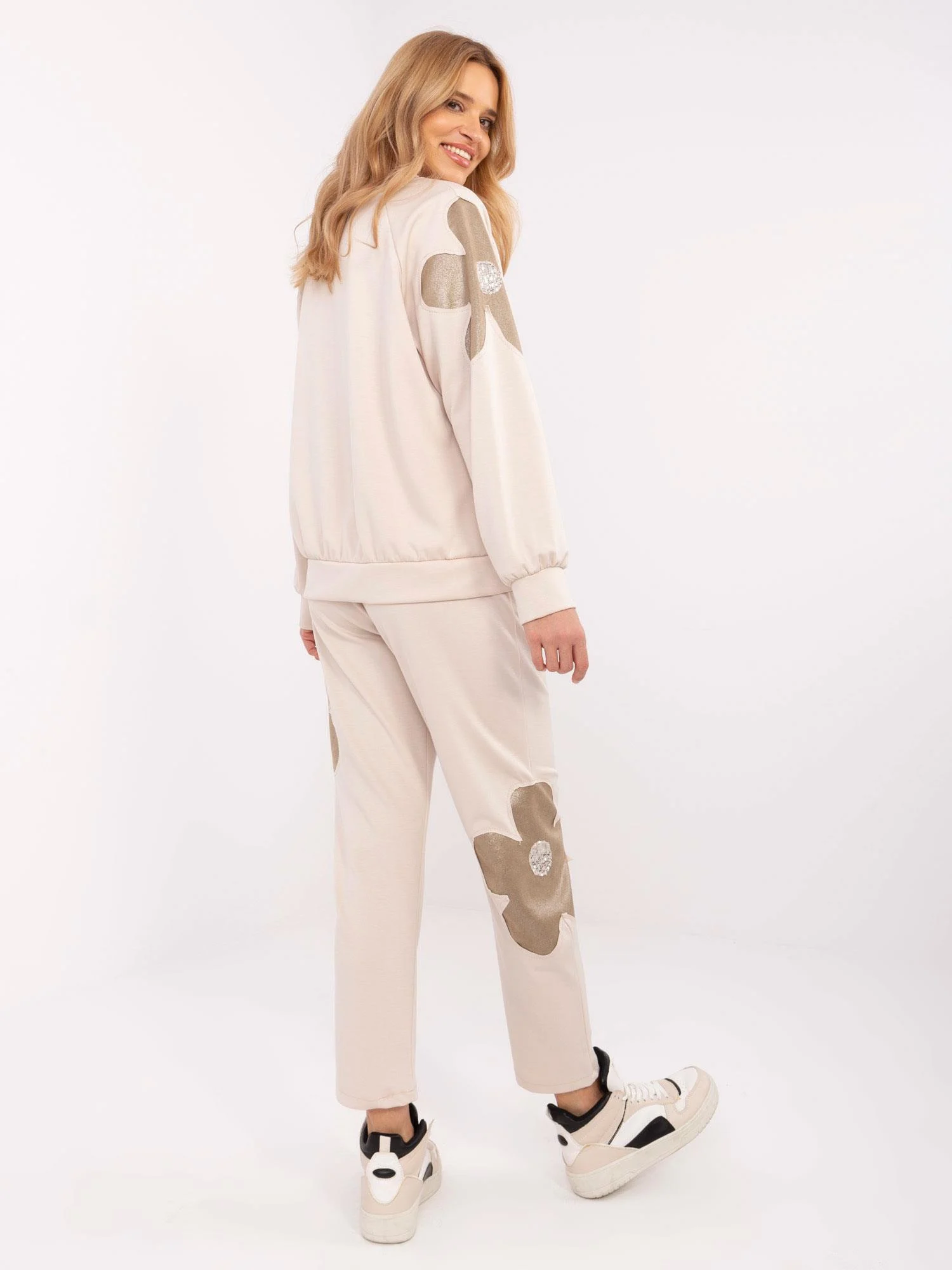 Compleu Dama Maneca lunga, Floral, ITALY MODA, Bej Casual - Image 5
