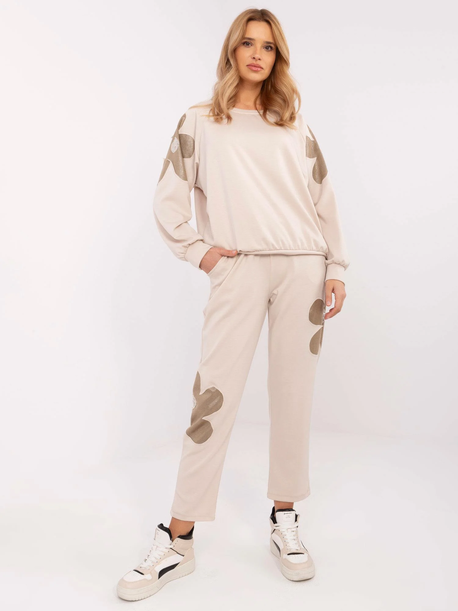 Compleu Dama Maneca lunga, Floral, ITALY MODA, Bej Casual - Image 2