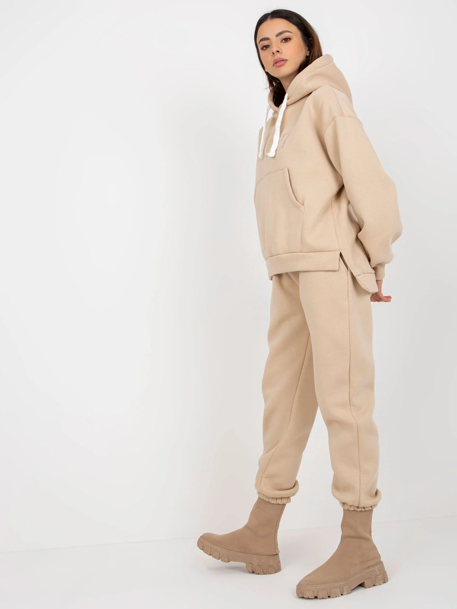 Compleu Dama Maneca lunga, Mansete elastice, ex moda, Bej Casual - imagine 5