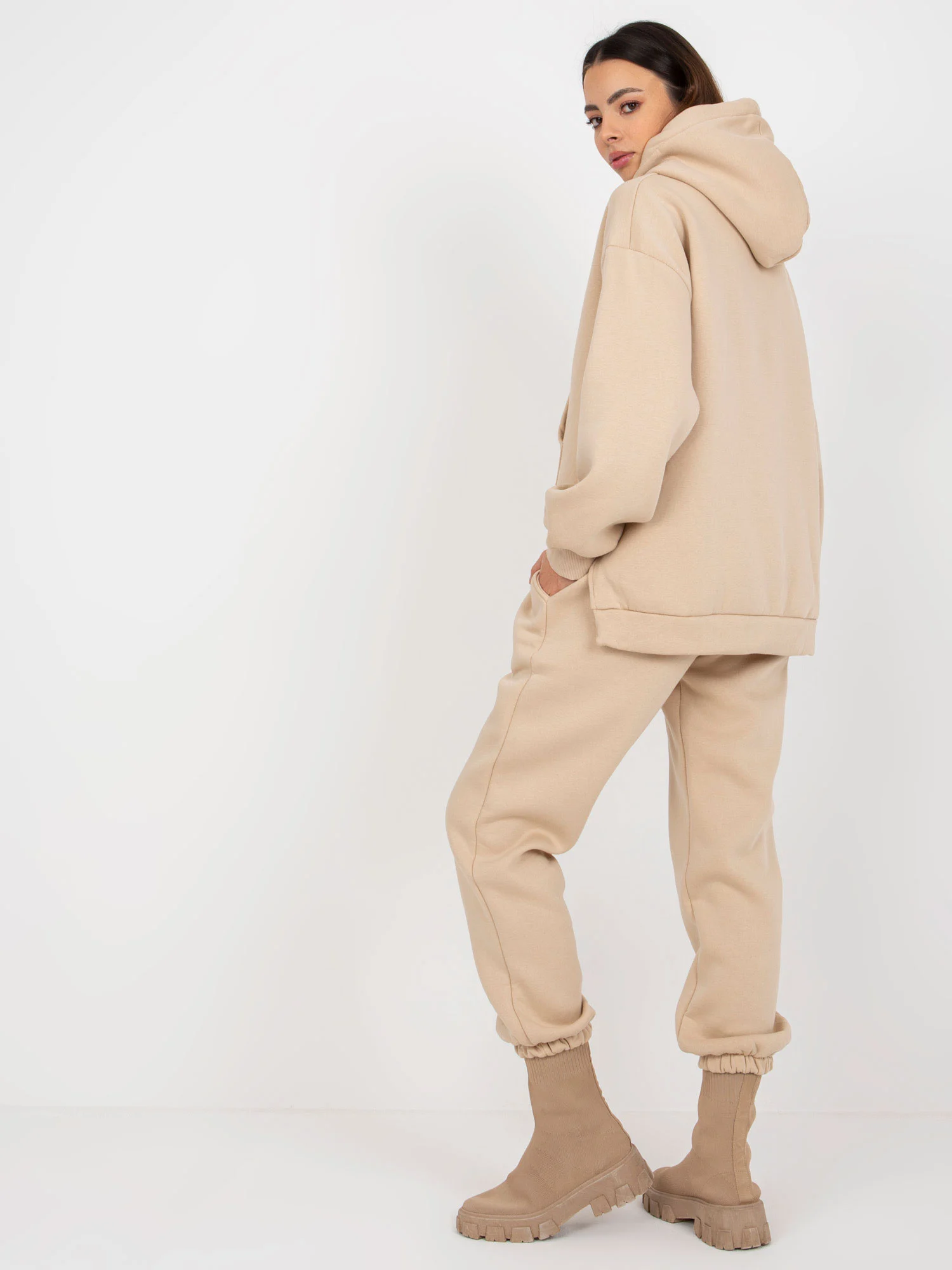Compleu Dama Maneca lunga, Mansete elastice, ex moda, Bej Casual - imagine 2