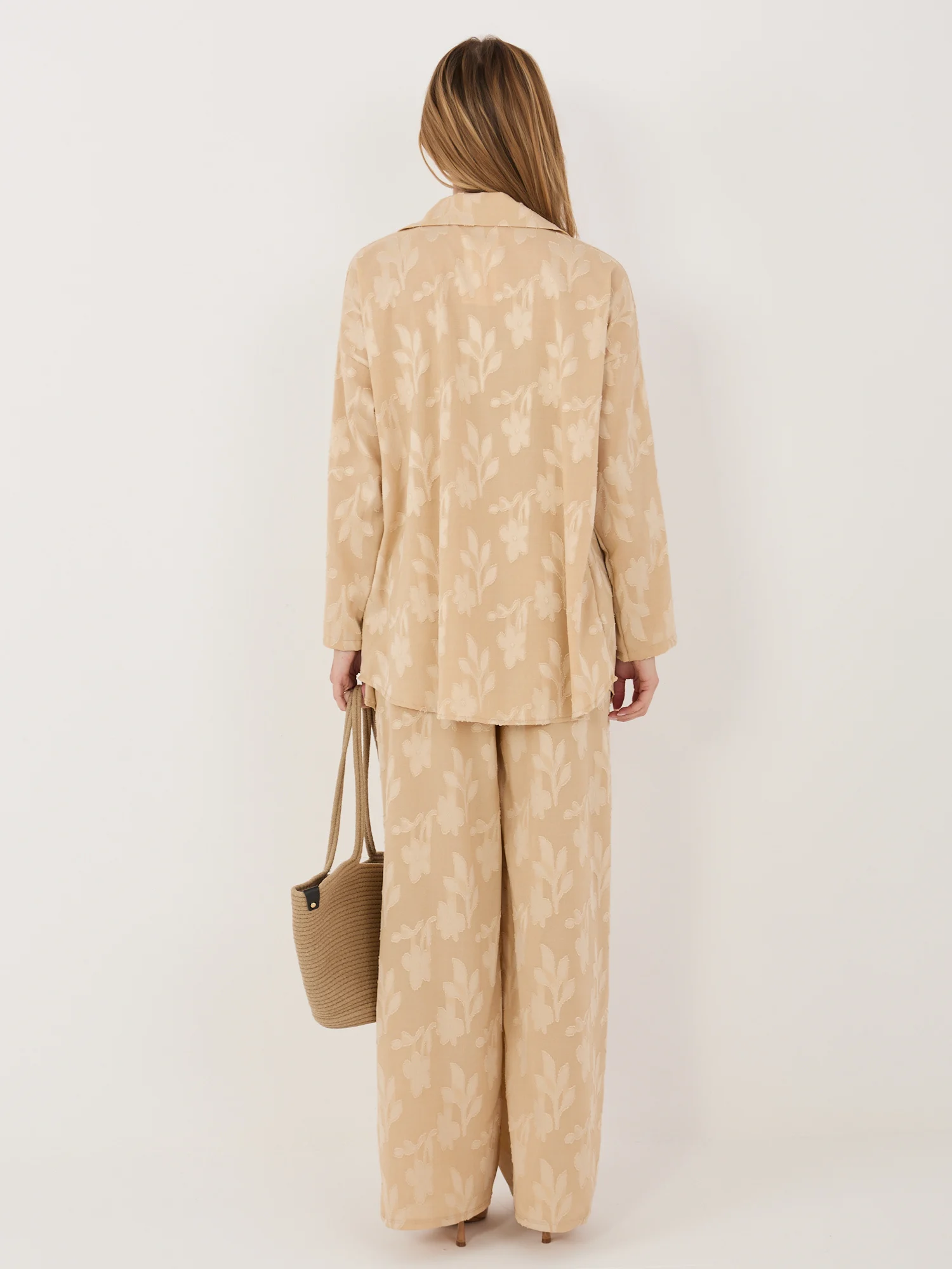 Compleu Dama Maneca lunga, Guler inalt, RUE PARIS, Bej - imagine 6