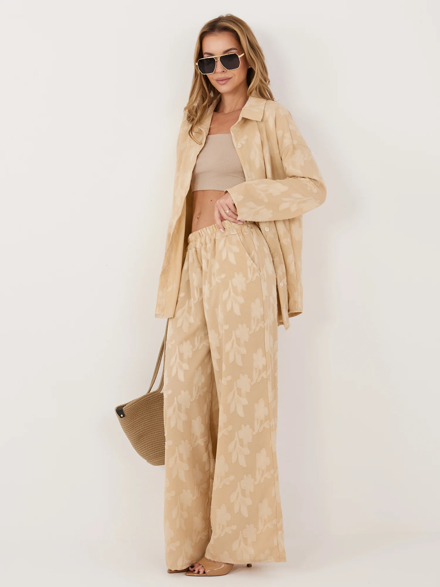 Compleu Dama Maneca lunga, Guler inalt, RUE PARIS, Bej - imagine 2