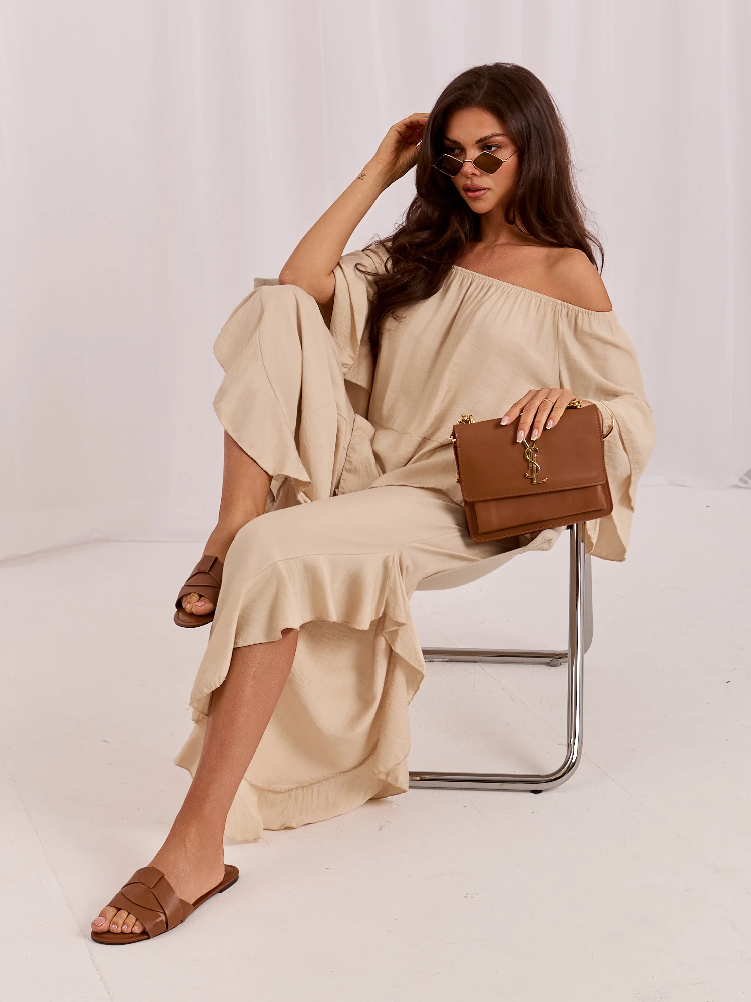 Compleu Dama Maneca 3/4, Guler inalt, RUE PARIS, Bej Eleganta Office - imagine 8