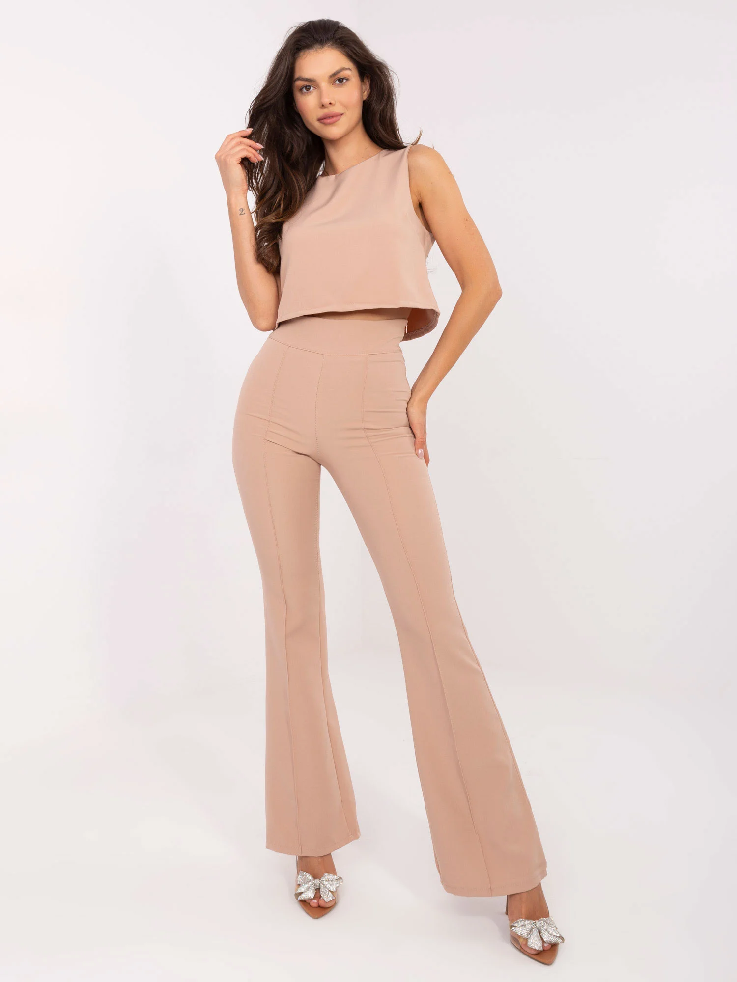 Compleu Dama Fara maneci, Elegant, ITALY MODA, Bej de Petrecere - imagine 5