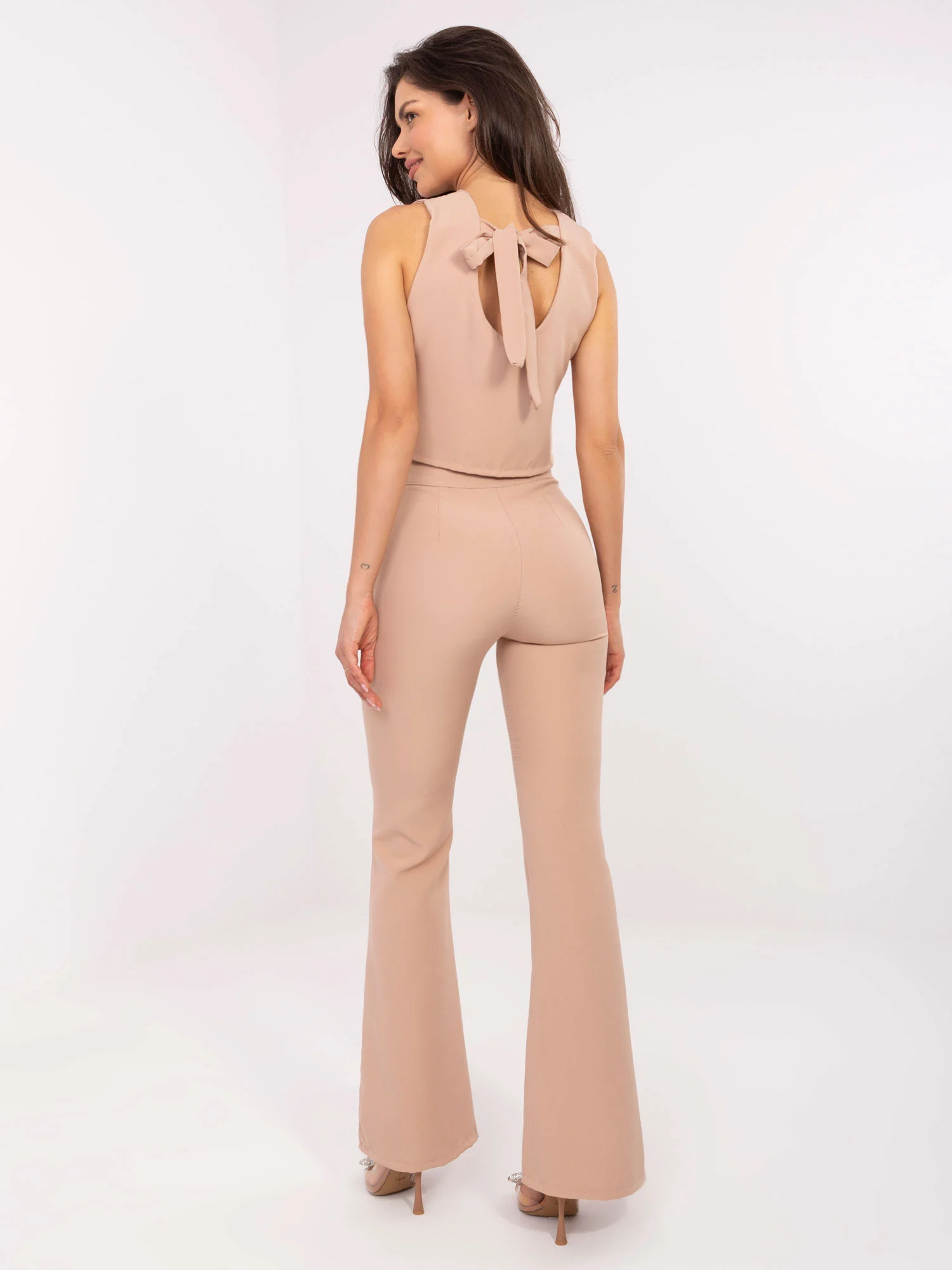 Compleu Dama Fara maneci, Elegant, ITALY MODA, Bej de Petrecere - imagine 4