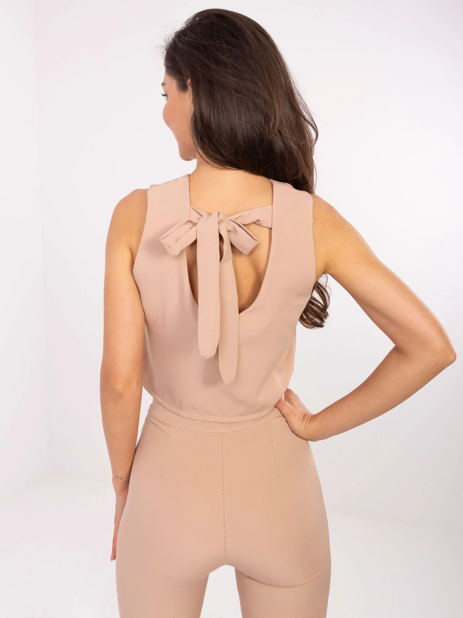 Compleu Dama Fara maneci, Elegant, ITALY MODA, Bej de Petrecere - imagine 2