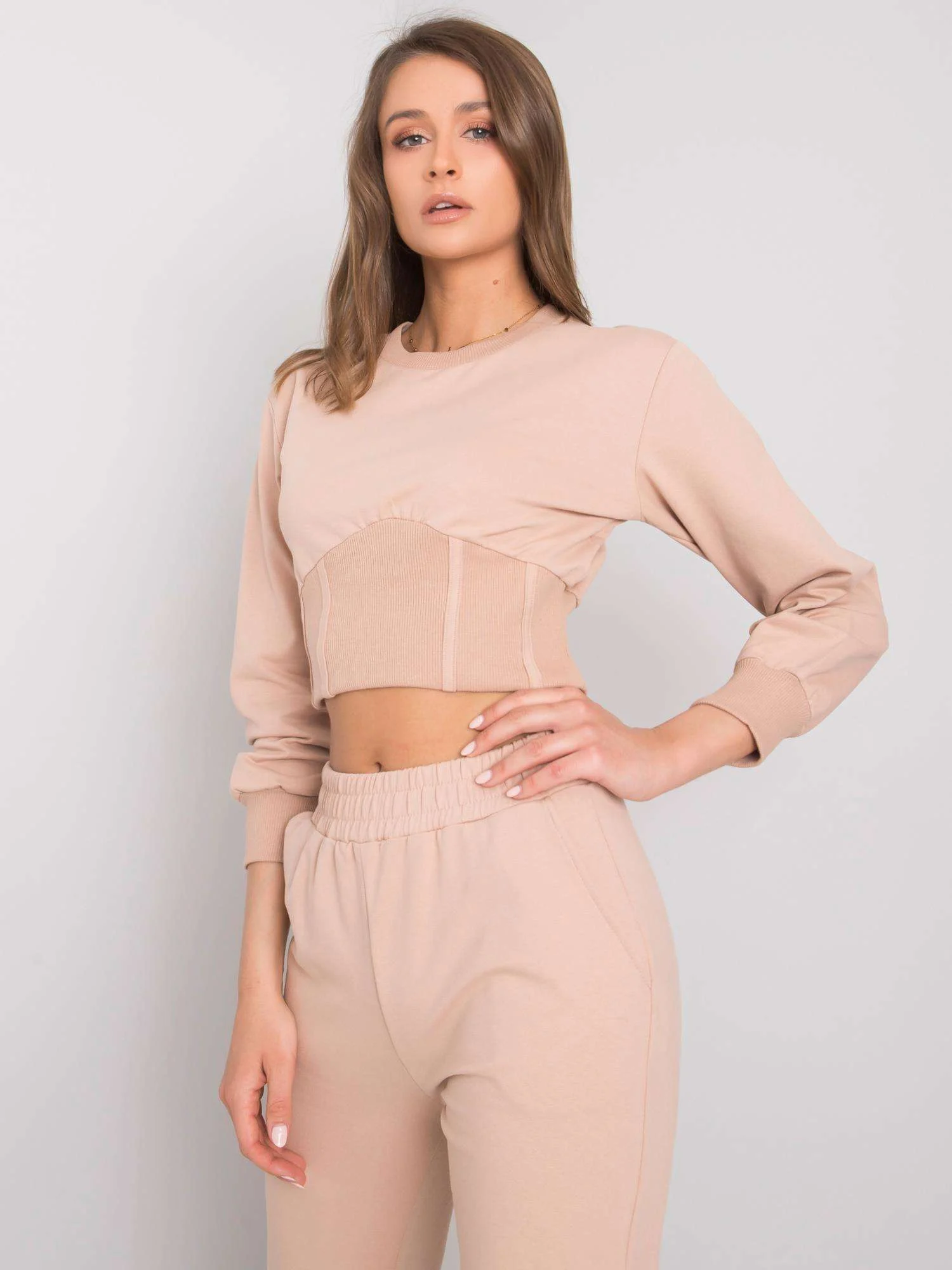 Compleu Dama Maneca lunga, Decolteu rotund, RUE PARIS, Bej - imagine 5