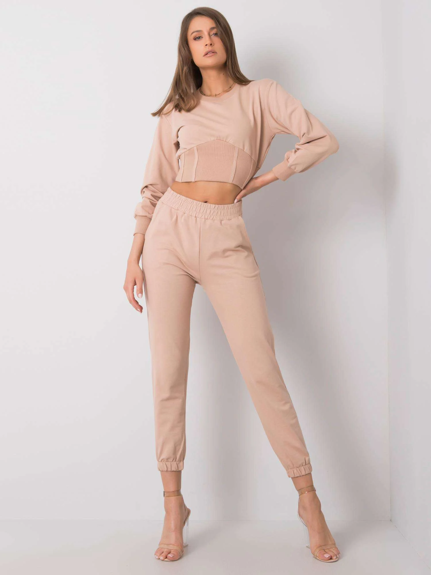 Compleu Dama Maneca lunga, Decolteu rotund, RUE PARIS, Bej - imagine 2