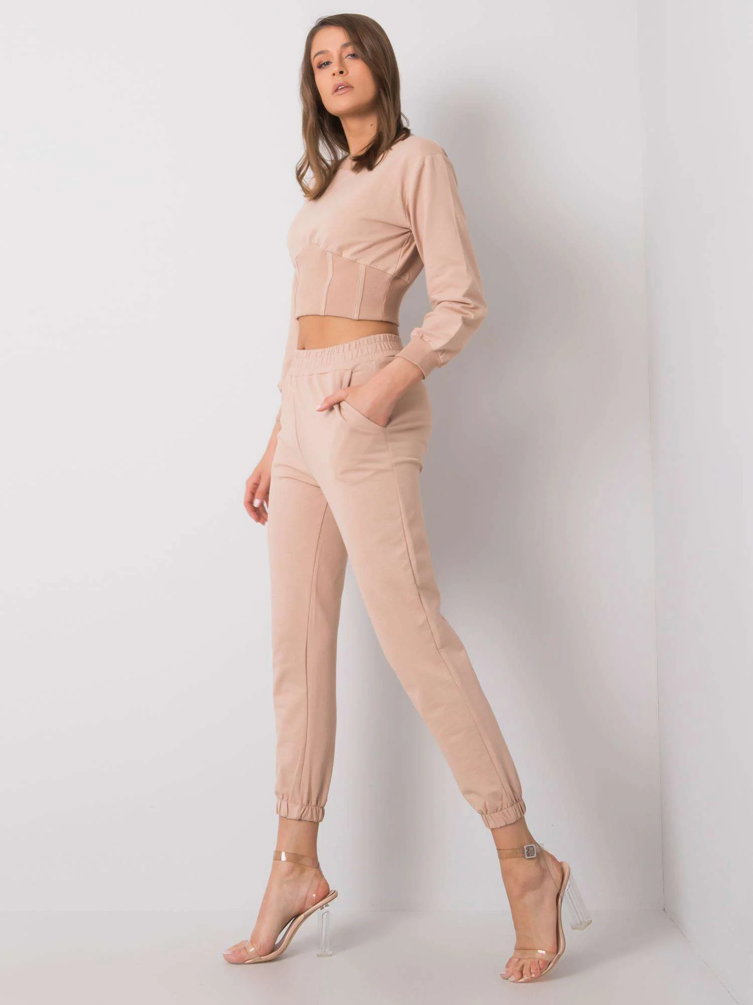 Compleu Dama Maneca lunga, Decolteu rotund, RUE PARIS, Bej - imagine 4