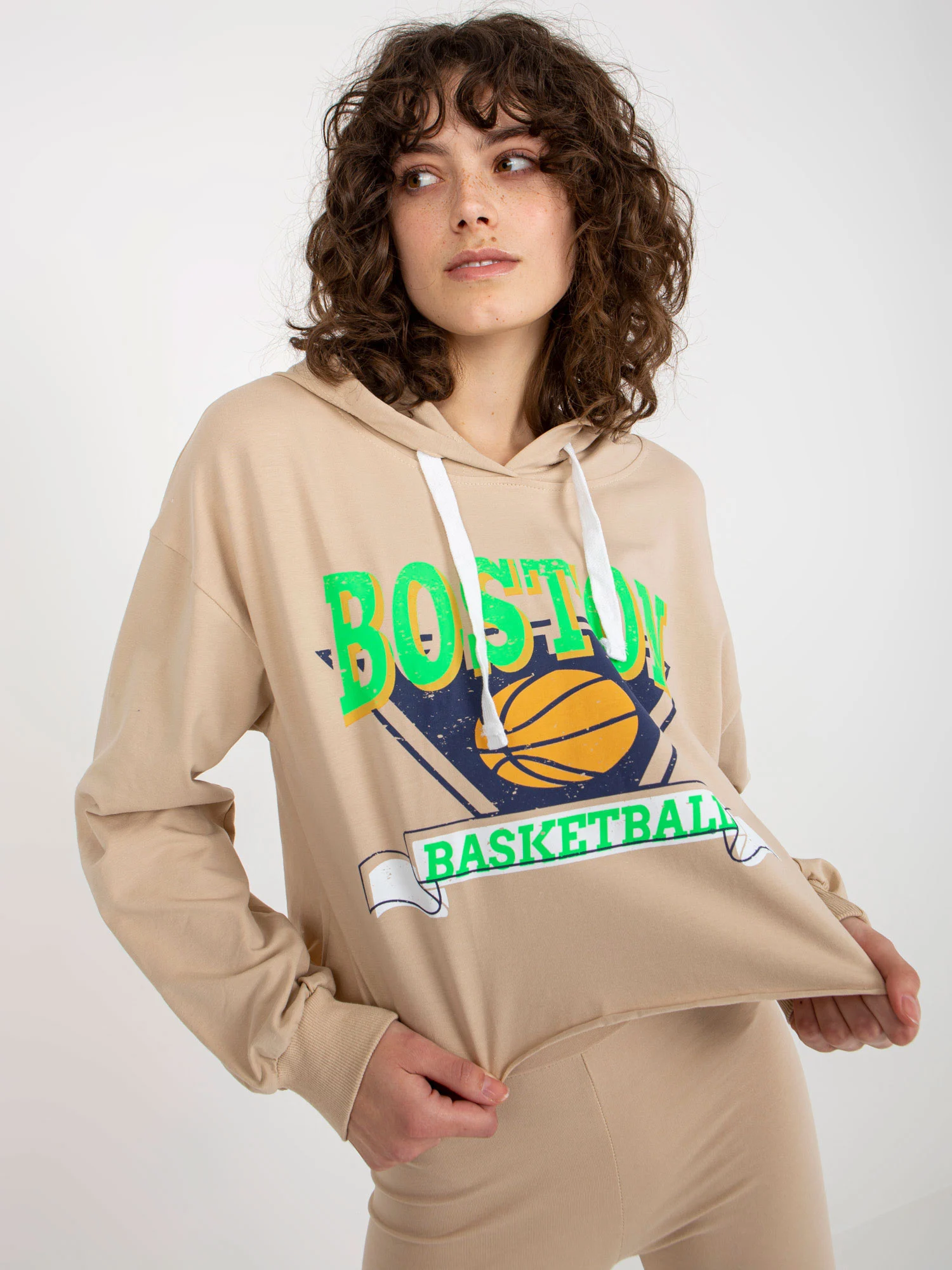 Compleu Dama Maneca lunga, Sport, ex moda, Bej Casual - imagine 5