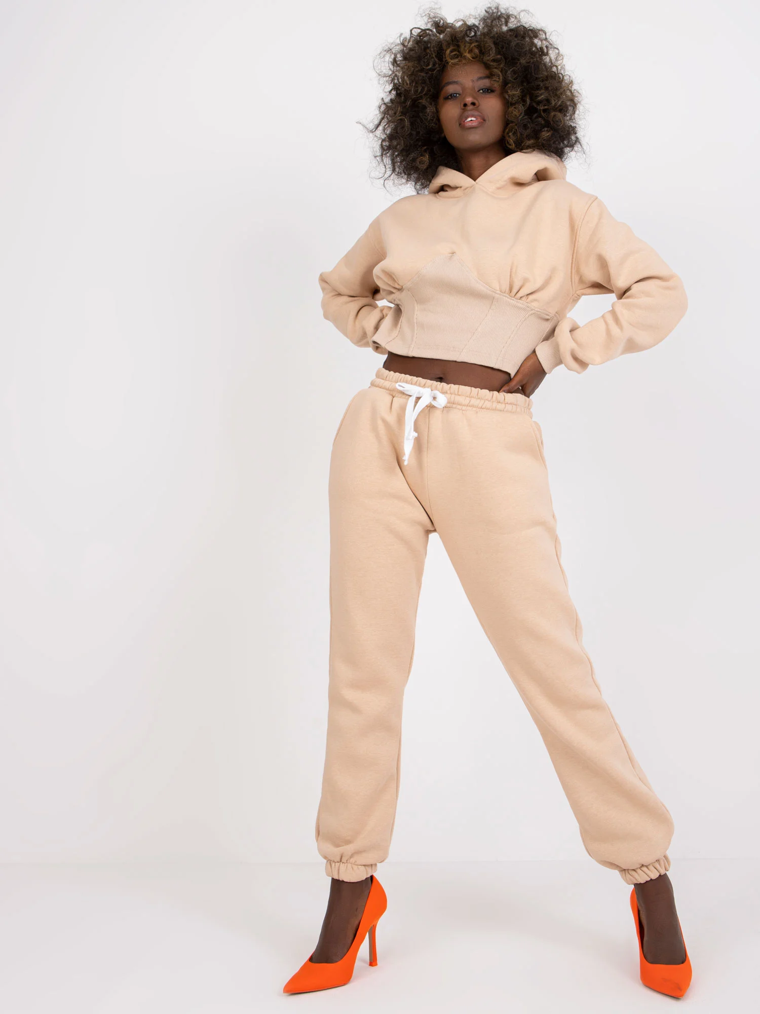 Compleu Dama Maneca lunga, Mansete elastice, ex moda, Bej - imagine 7