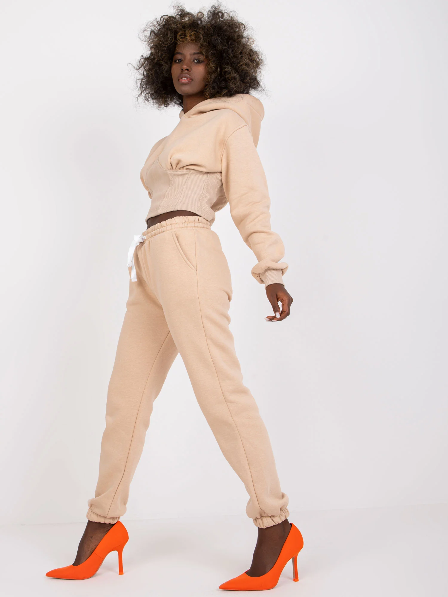 Compleu Dama Maneca lunga, Mansete elastice, ex moda, Bej - imagine 6