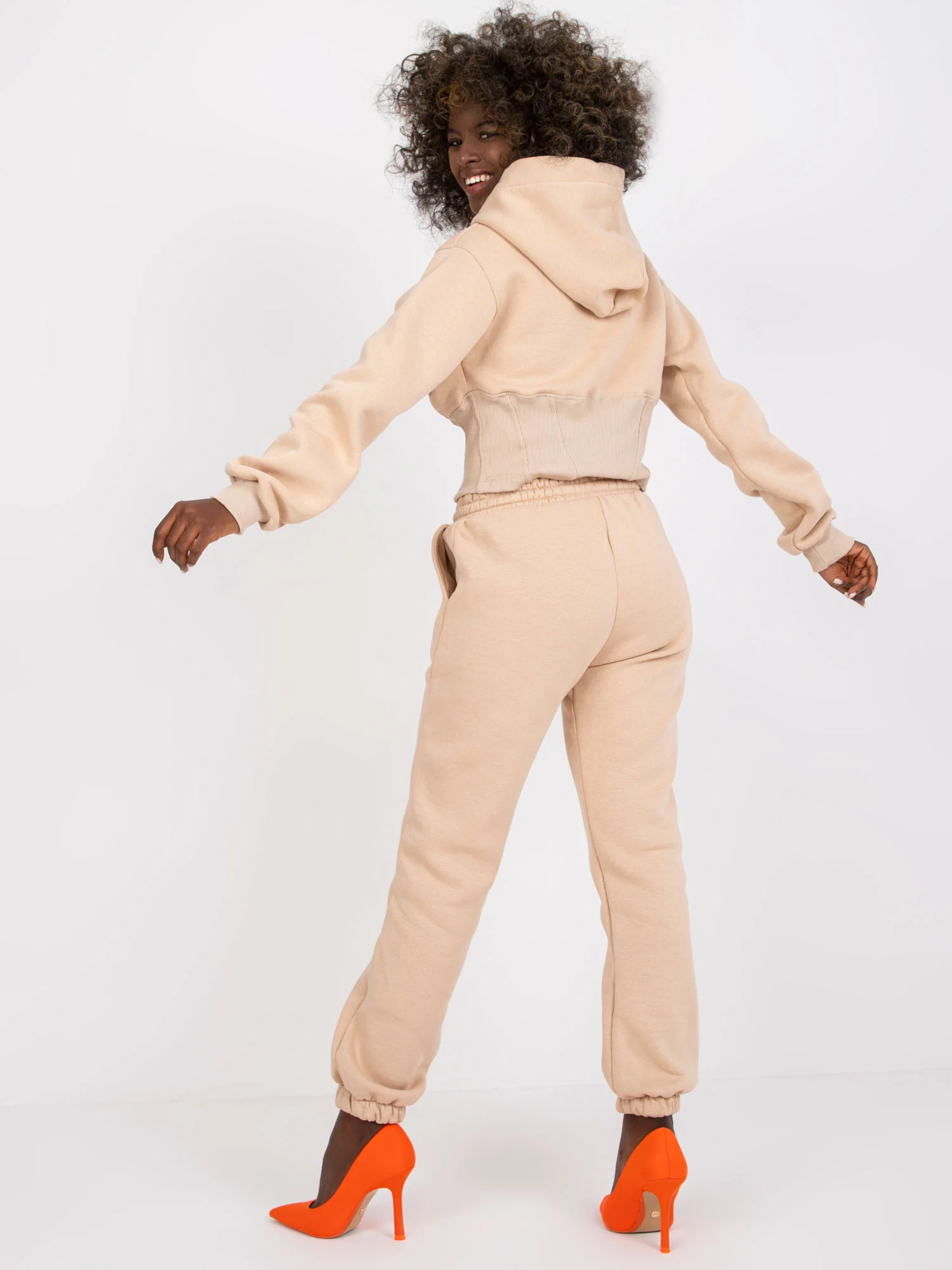 Compleu Dama Maneca lunga, Mansete elastice, ex moda, Bej - imagine 2