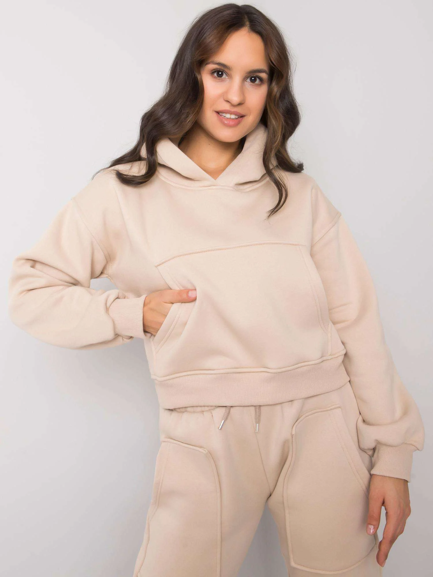 Compleu Dama Maneca lunga, Sport, ex moda, Bej Casual - imagine 5