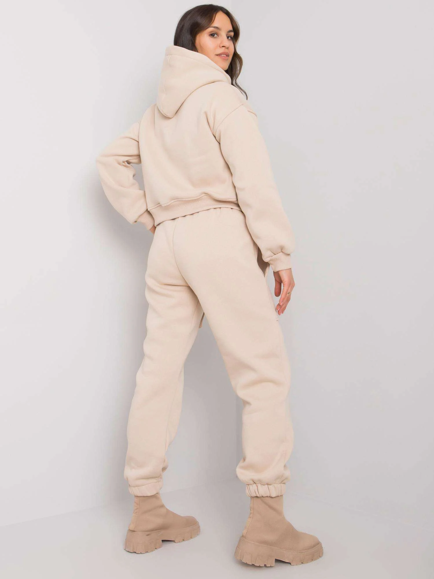Compleu Dama Maneca lunga, Sport, ex moda, Bej Casual - imagine 4