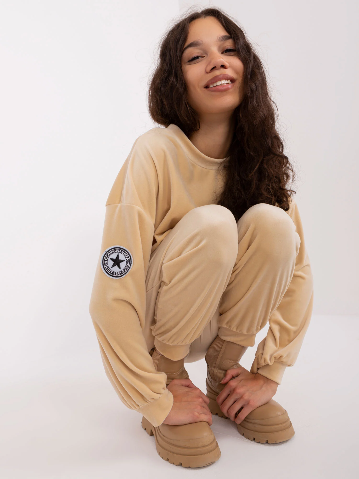Compleu Dama Maneca lunga, Dreapta, ITALY MODA, Bej Casual - imagine 5
