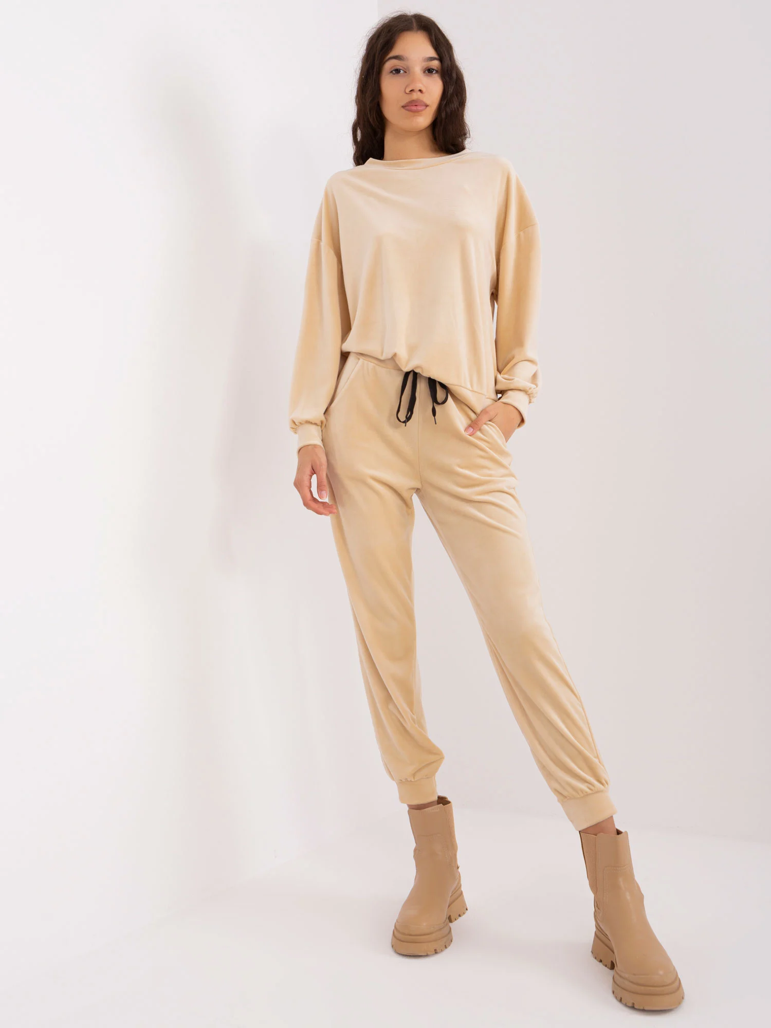 Compleu Dama Maneca lunga, Dreapta, ITALY MODA, Bej Casual - imagine 3