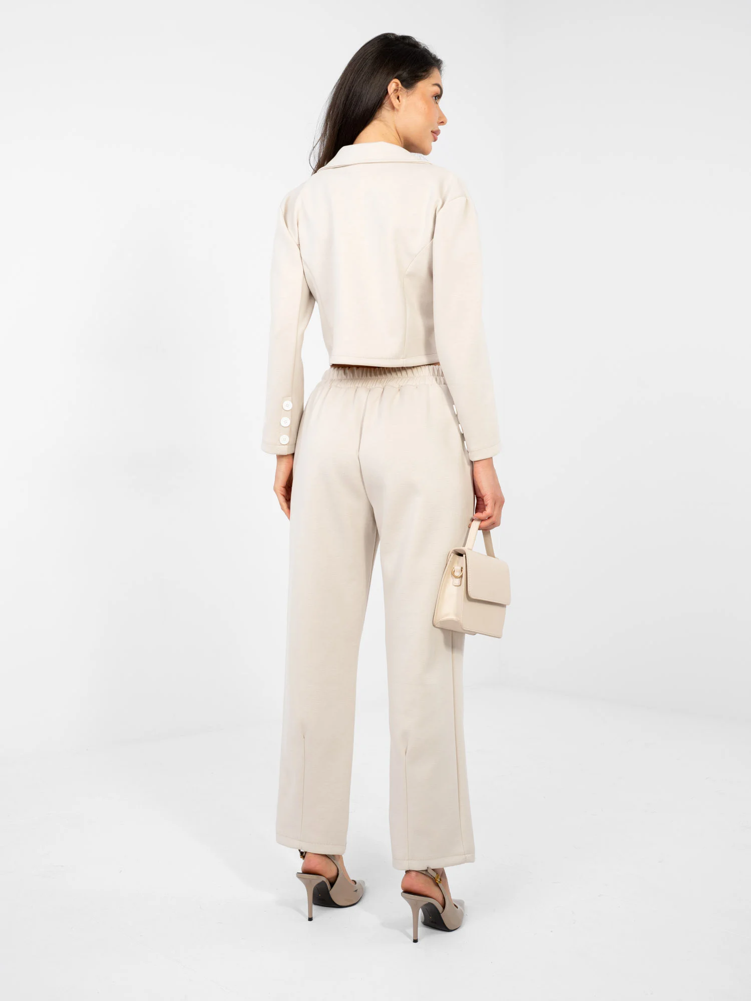 Compleu Dama Maneca lunga, Elegant, RUE PARIS, Bej Eleganta Office - imagine 3