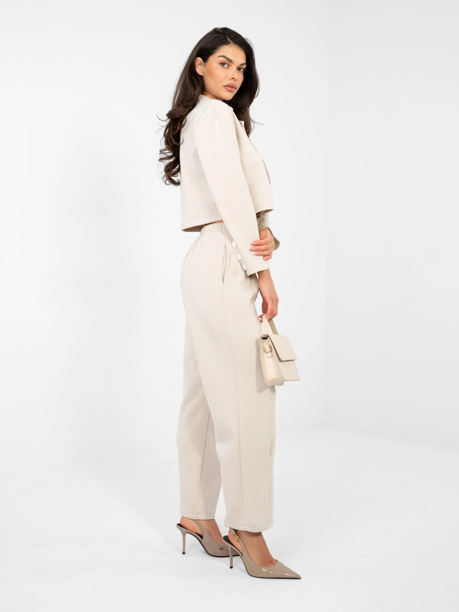 Compleu Dama Maneca lunga, Elegant, RUE PARIS, Bej Eleganta Office - imagine 4