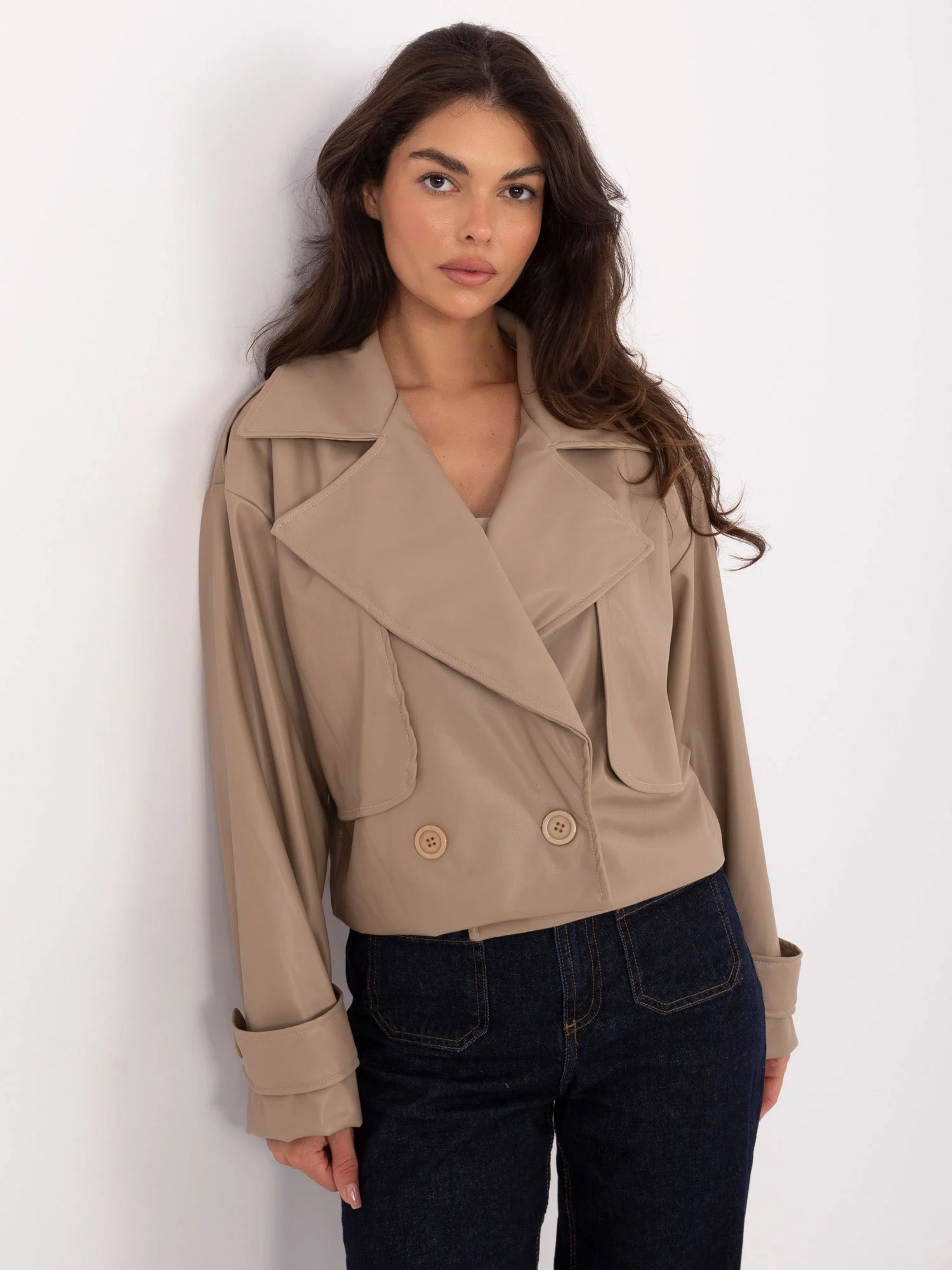 Jacheta Dama Mini, Guler inalt, RUE PARIS, Bej Casual - imagine 5