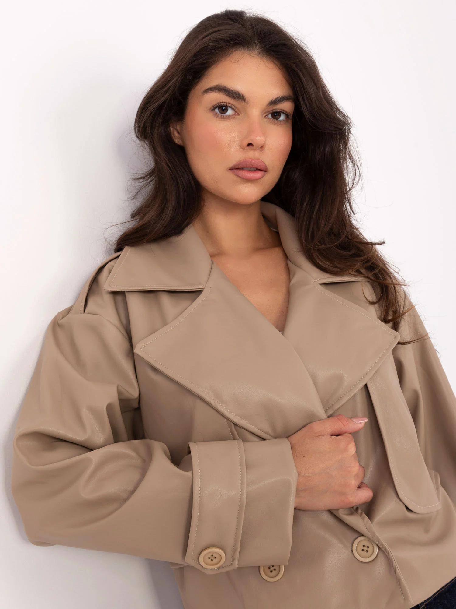 Jacheta Dama Mini, Guler inalt, RUE PARIS, Bej Casual - imagine 4