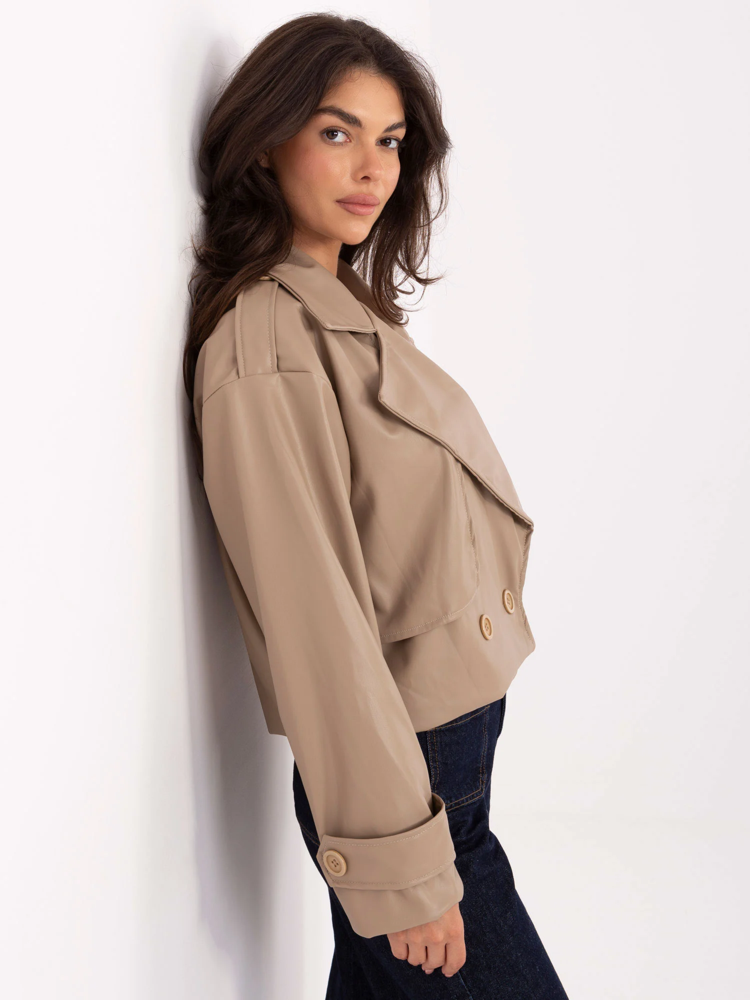Jacheta Dama Mini, Guler inalt, RUE PARIS, Bej Casual - imagine 2