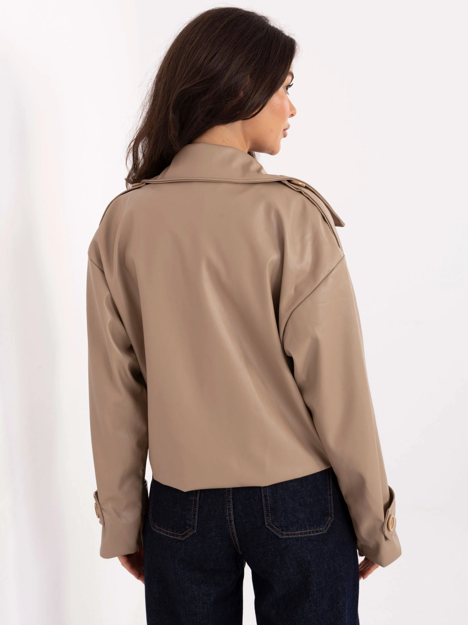 Jacheta Dama Mini, Guler inalt, RUE PARIS, Bej Casual - imagine 3