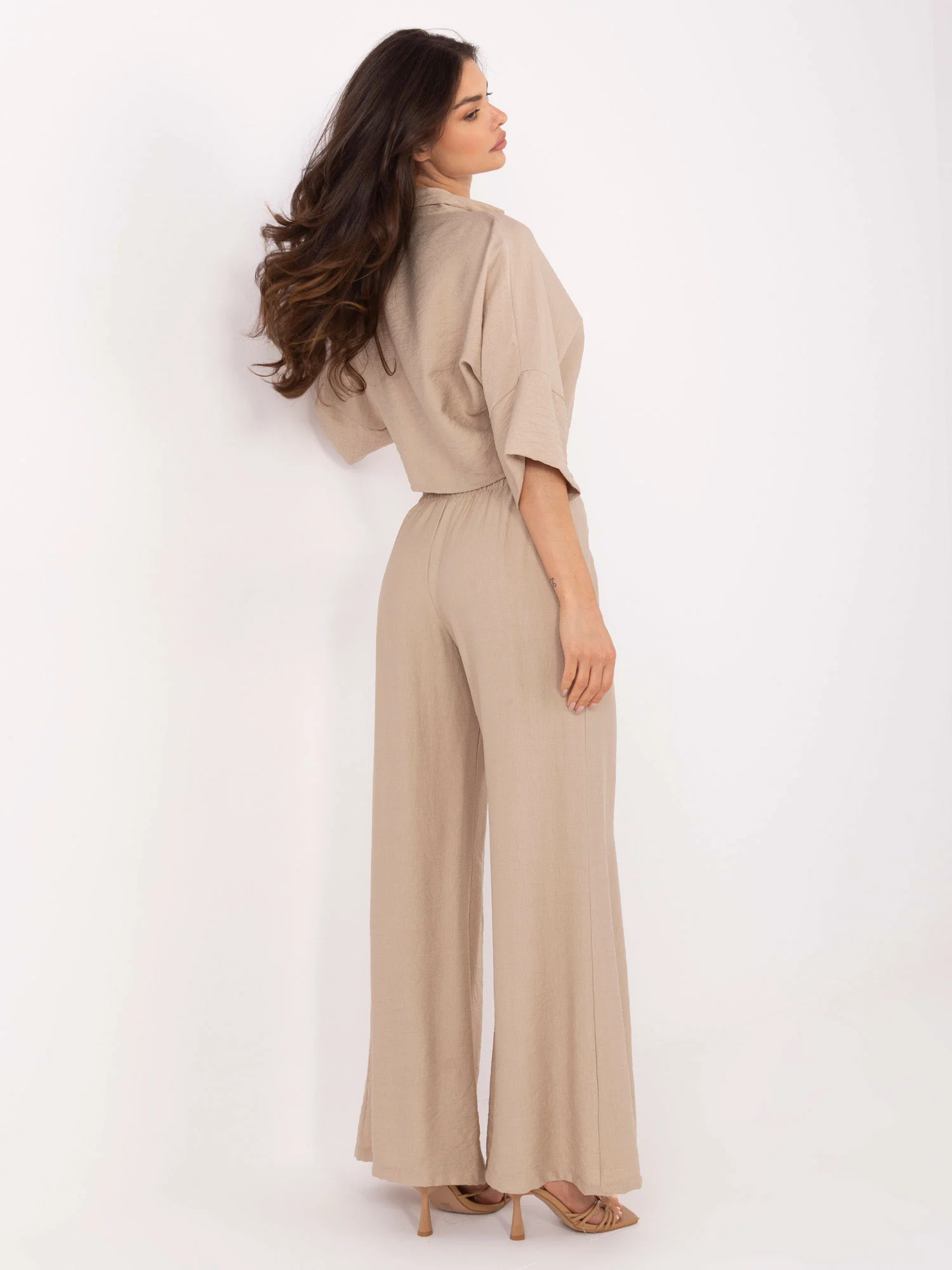 Compleu Dama Maneca 3/4, Larga, Och Bella, Bej Casual - Image 3