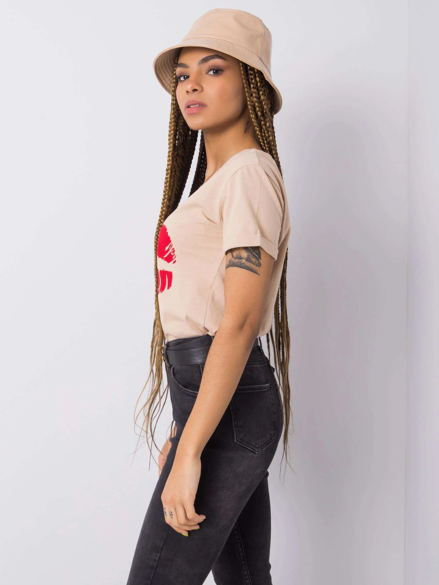 Tricou Dama Imprimat, Decolteu rotund, Och Bella, Bej - imagine 3