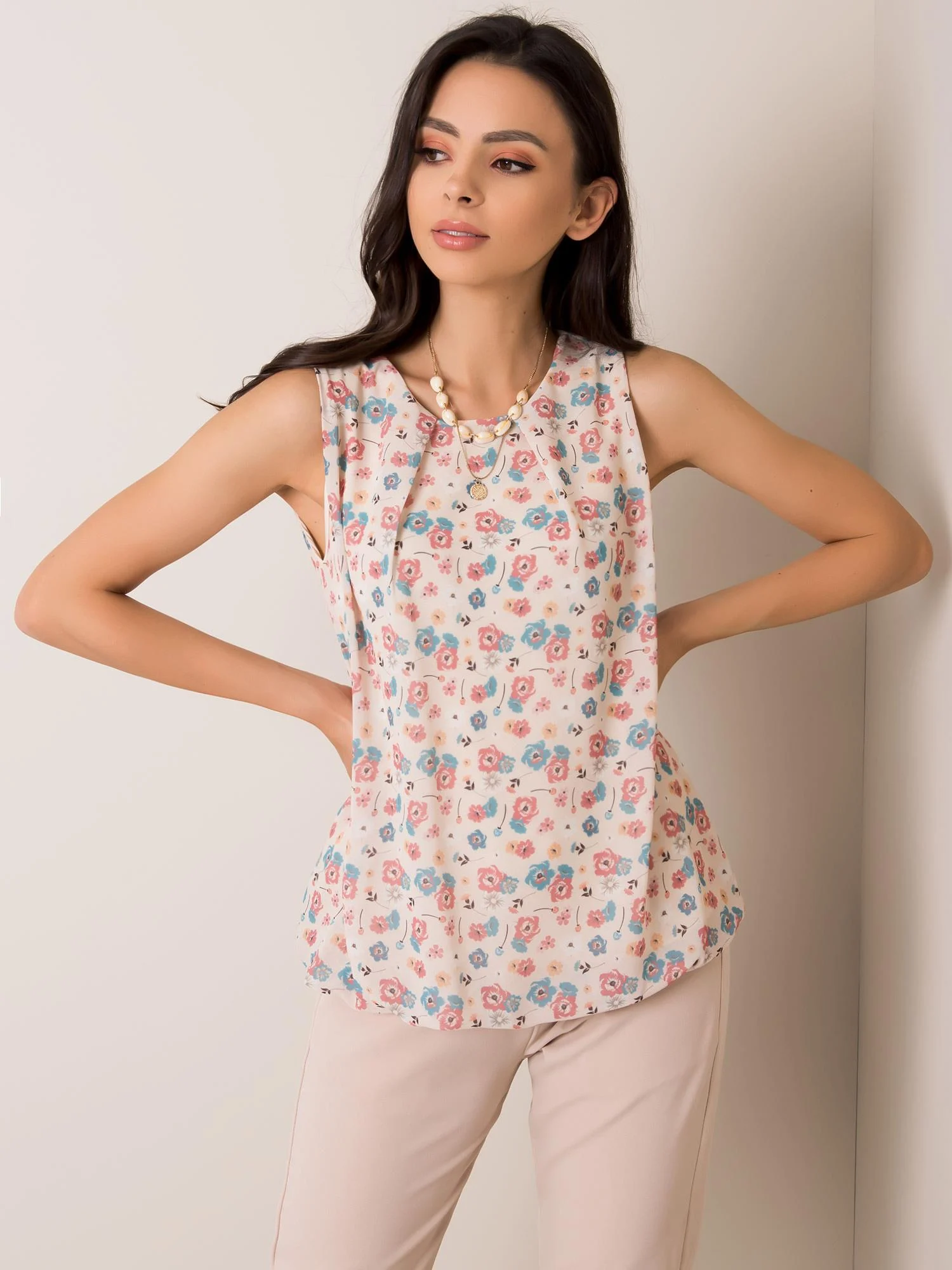 Top Dama Fara maneci, Floral, Sublevel, Bej Casual - imagine 2