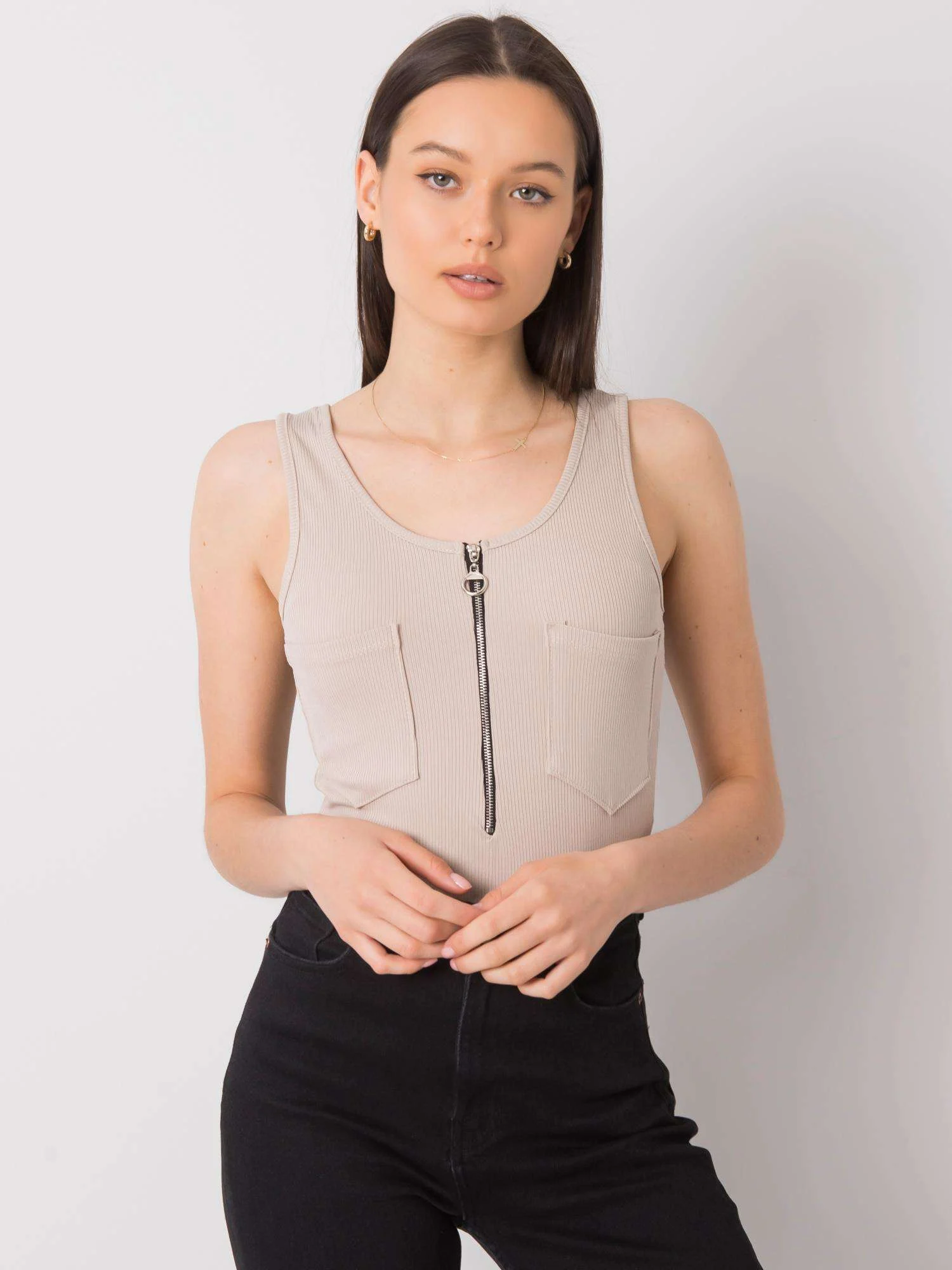Top Dama Dungi, Decolteu rotund, ITALY MODA, Bej - imagine 5