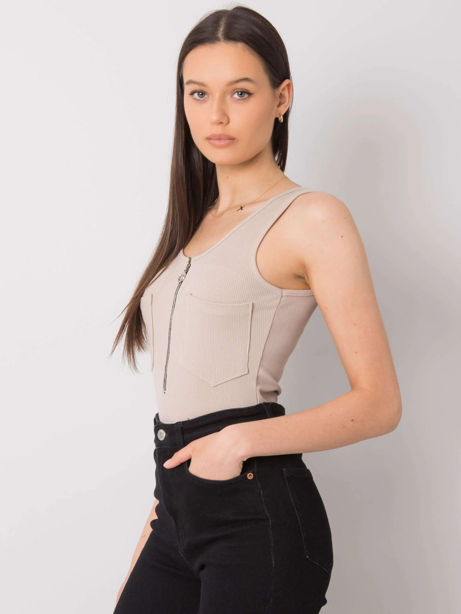 Top Dama Dungi, Decolteu rotund, ITALY MODA, Bej - imagine 2