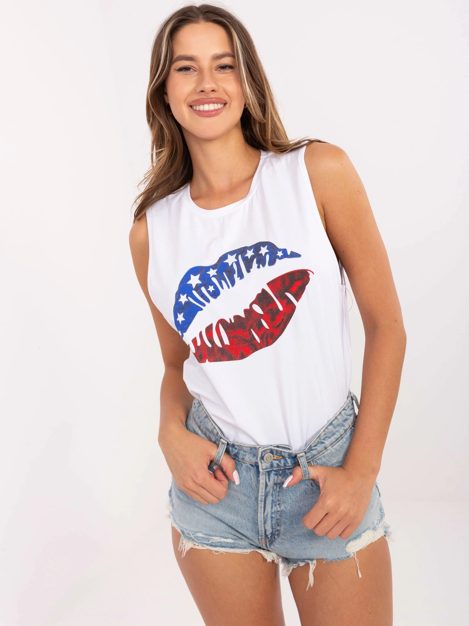 Top Dama Decolteu rotund, Bumbac, RUE PARIS, Alb - imagine 3